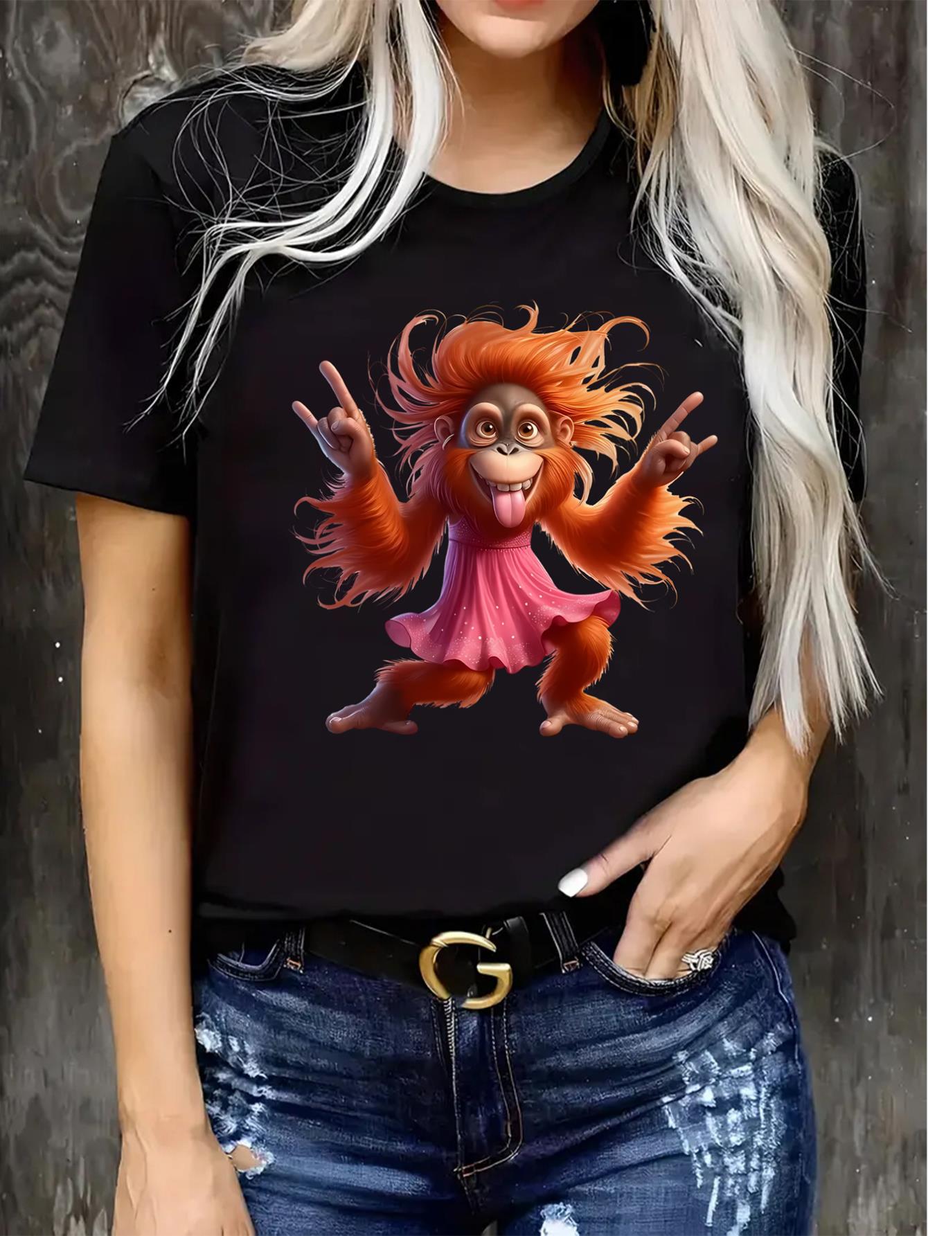thumbnail image 4 of A Monkey in a Dress, a Funny Monkey, Mischievous And Playful, I Am The Best. I Say The Cutest, Gifts, New Style Women'S Round Neck Casual Sports Comfortable T-Shirt for All Seasons., 4 of 8
