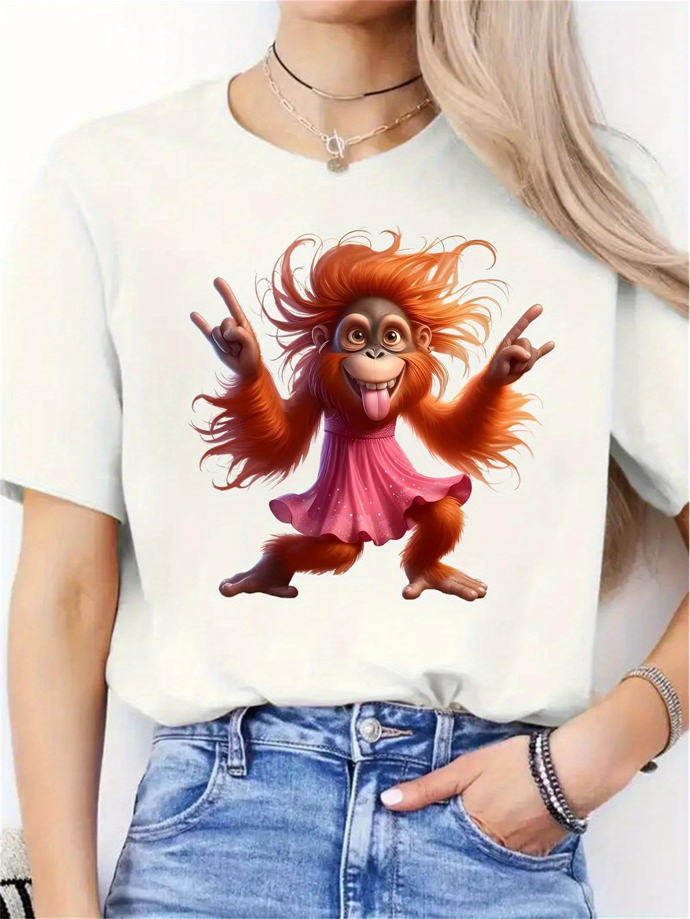 thumbnail image 3 of A Monkey in a Dress, a Funny Monkey, Mischievous And Playful, I Am The Best. I Say The Cutest, Gifts, New Style Women'S Round Neck Casual Sports Comfortable T-Shirt for All Seasons., 3 of 8