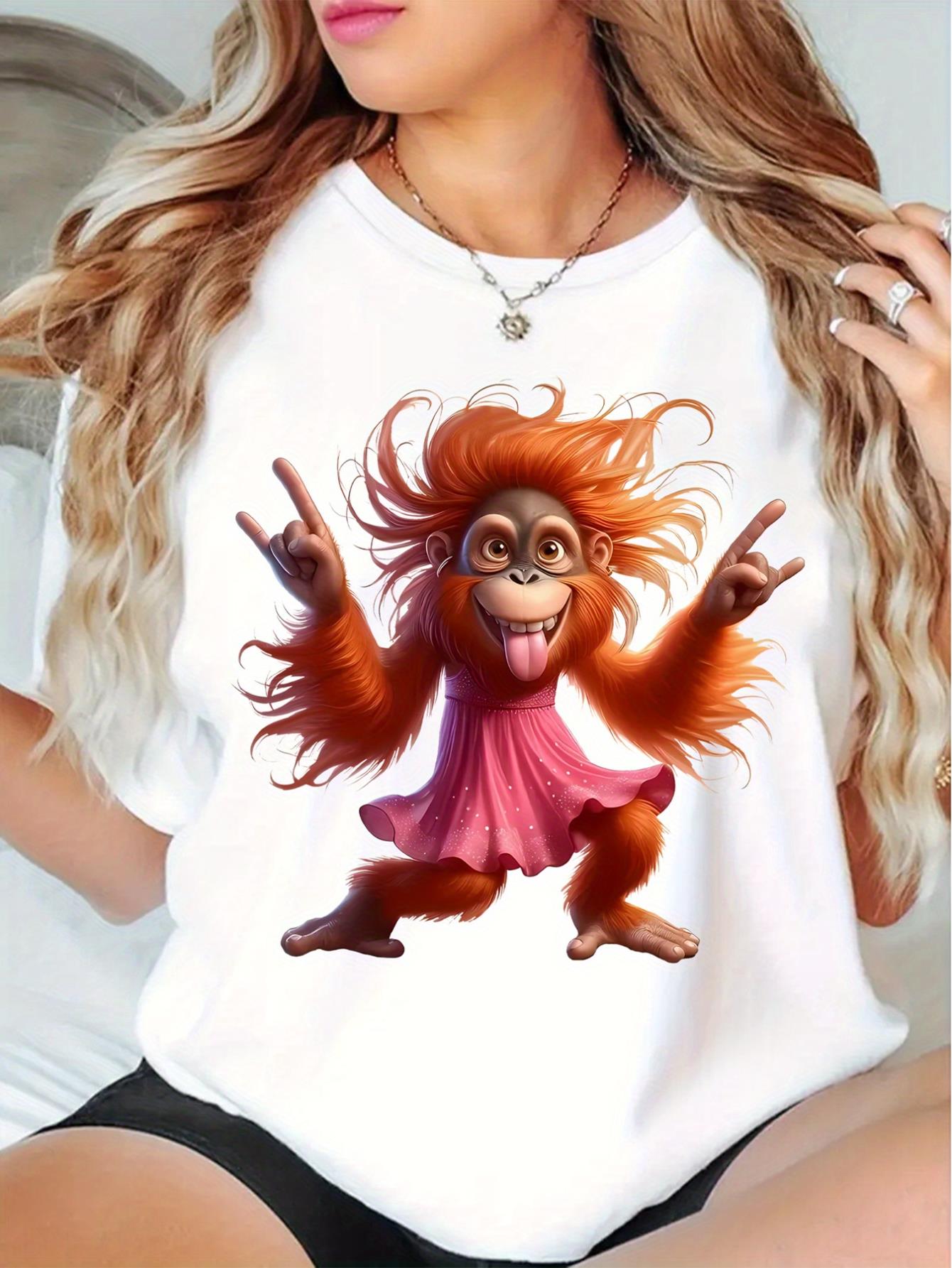 thumbnail image 2 of A Monkey in a Dress, a Funny Monkey, Mischievous And Playful, I Am The Best. I Say The Cutest, Gifts, New Style Women'S Round Neck Casual Sports Comfortable T-Shirt for All Seasons., 2 of 8