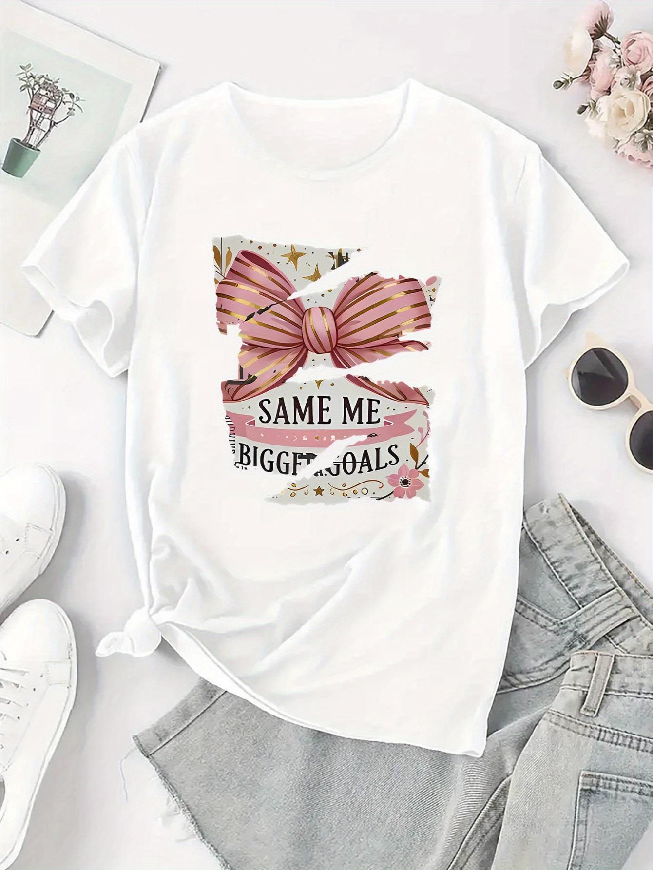 thumbnail image 4 of Women's Casual Crew Neck T-Shirt with Geometric Bow Print, Polyester 95% Spandex 5% Knit Fabric, Medium Stretch, All Season Fashion Top, 4 of 8
