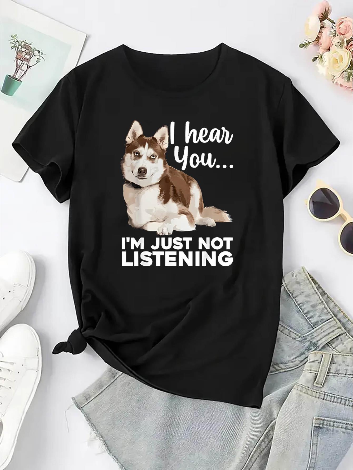 thumbnail image 3 of Women'S Casual Crew Neck T-Shirt with Husky Print, Fashionable Short Sleeve Top, Medium Stretch Polyester 95% Spandex 5%, All-Season Animal Pattern Tee for Summer Comfort, 3 of 8