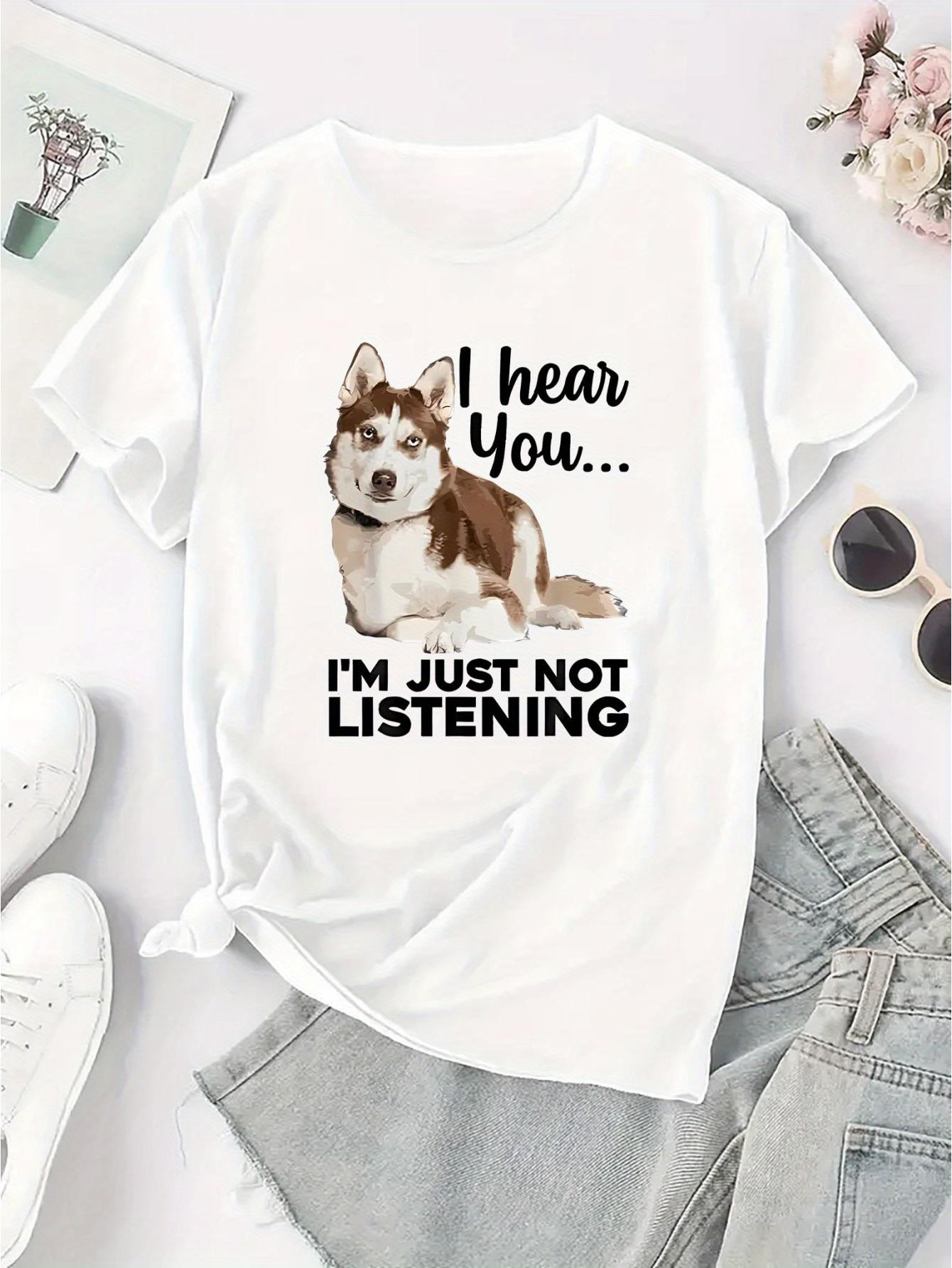 thumbnail image 4 of Women'S Casual Crew Neck T-Shirt with Husky Print, Fashionable Short Sleeve Top, Medium Stretch Polyester 95% Spandex 5%, All-Season Animal Pattern Tee for Summer Comfort, 4 of 8