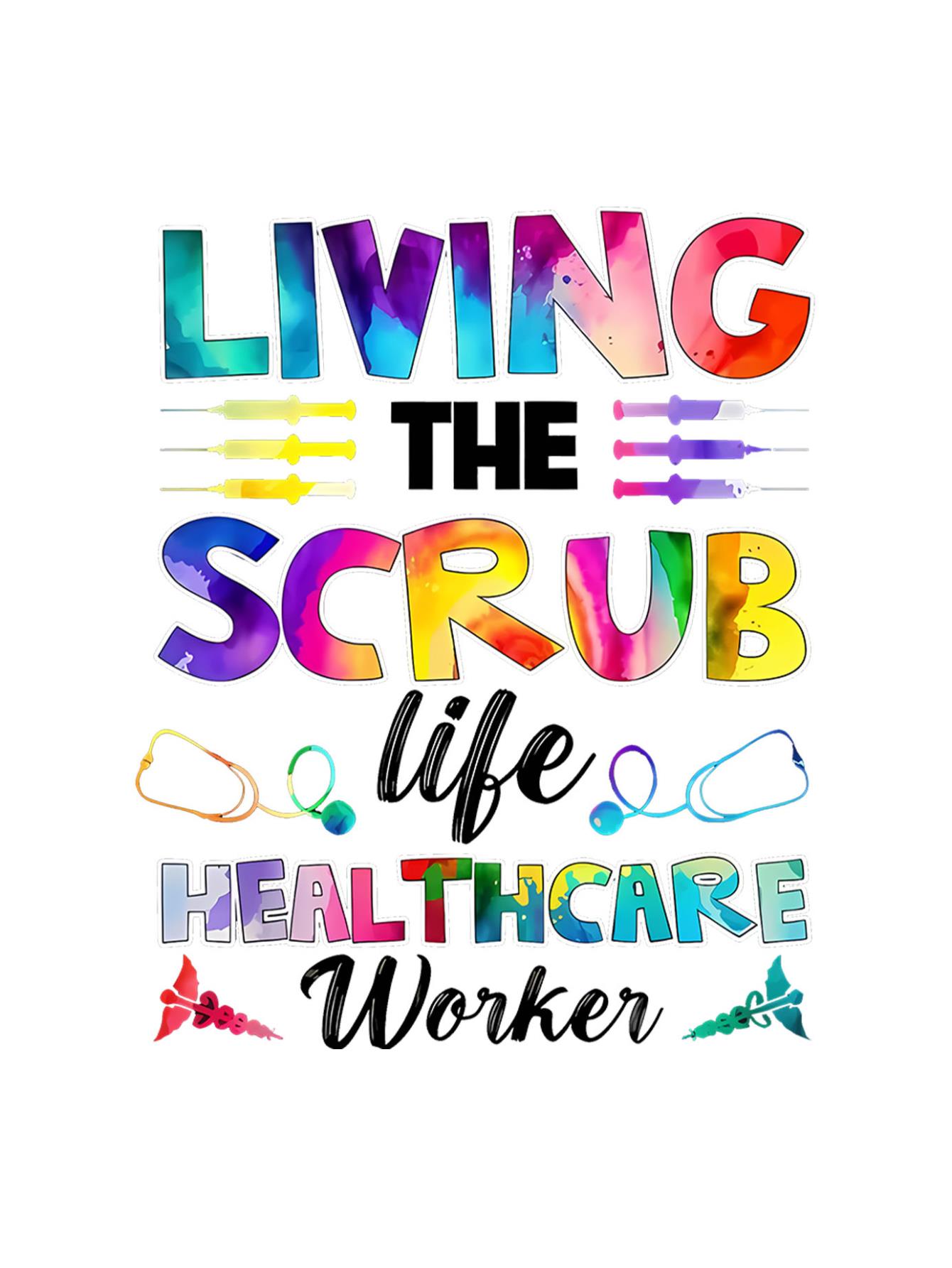 thumbnail image 3 of Geometric Pattern Crew Neck T-Shirt - 1pc Women's Casual with "Living The Scrub Life Healthcare Worker" Print, Polyester Knit Fabric, Medium Stretch, All-Season Comfort, 3 of 8