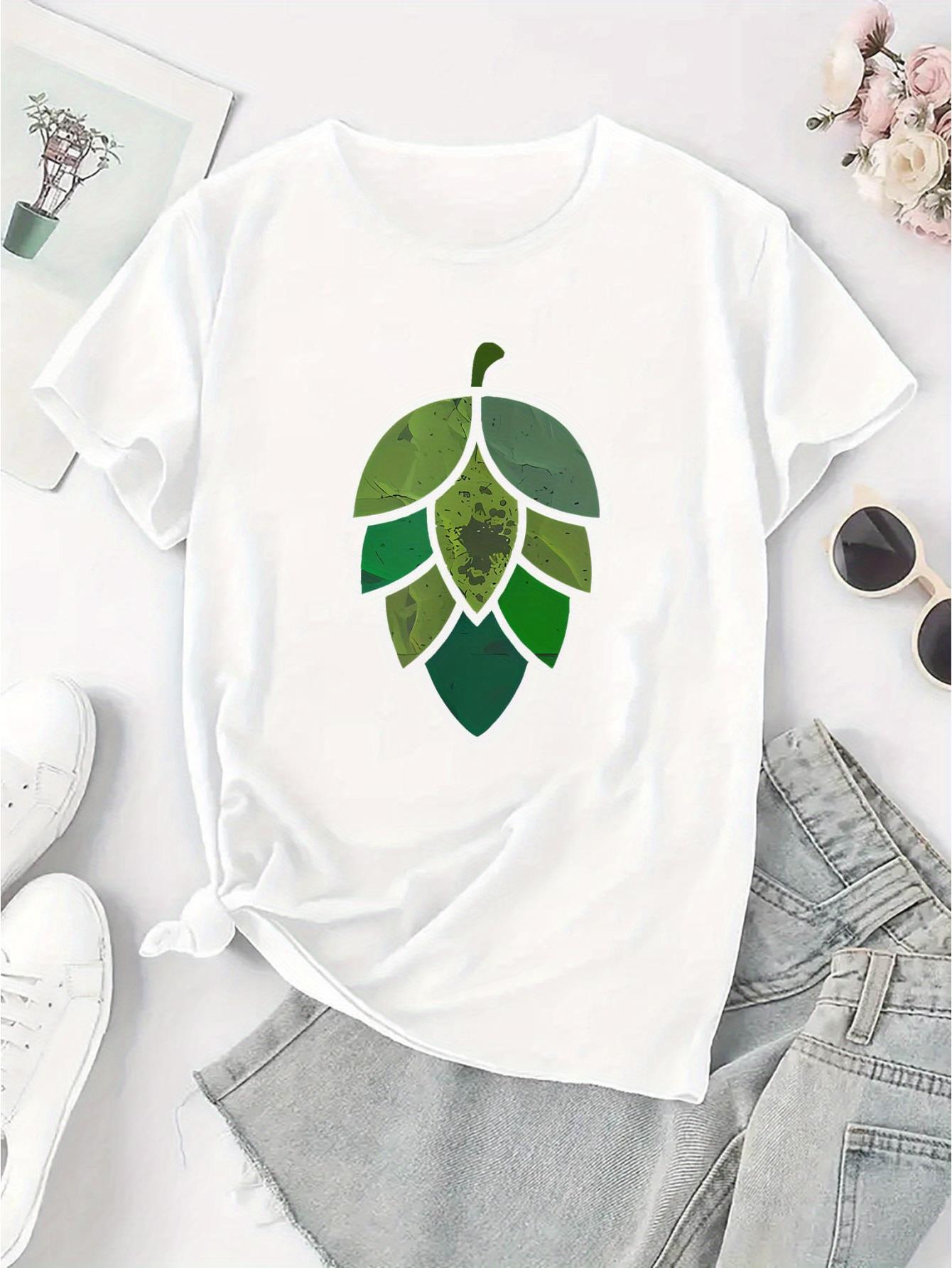 thumbnail image 4 of Women's Distressed Leaf Print T-Shirt - Casual Crew Neck Short Sleeve, Comfortable Summer Top, Polyester Blend, Machine Washable, All-Season Wear, Casual Summer Top | Trendy Casual Style | Stretchabl, 4 of 8
