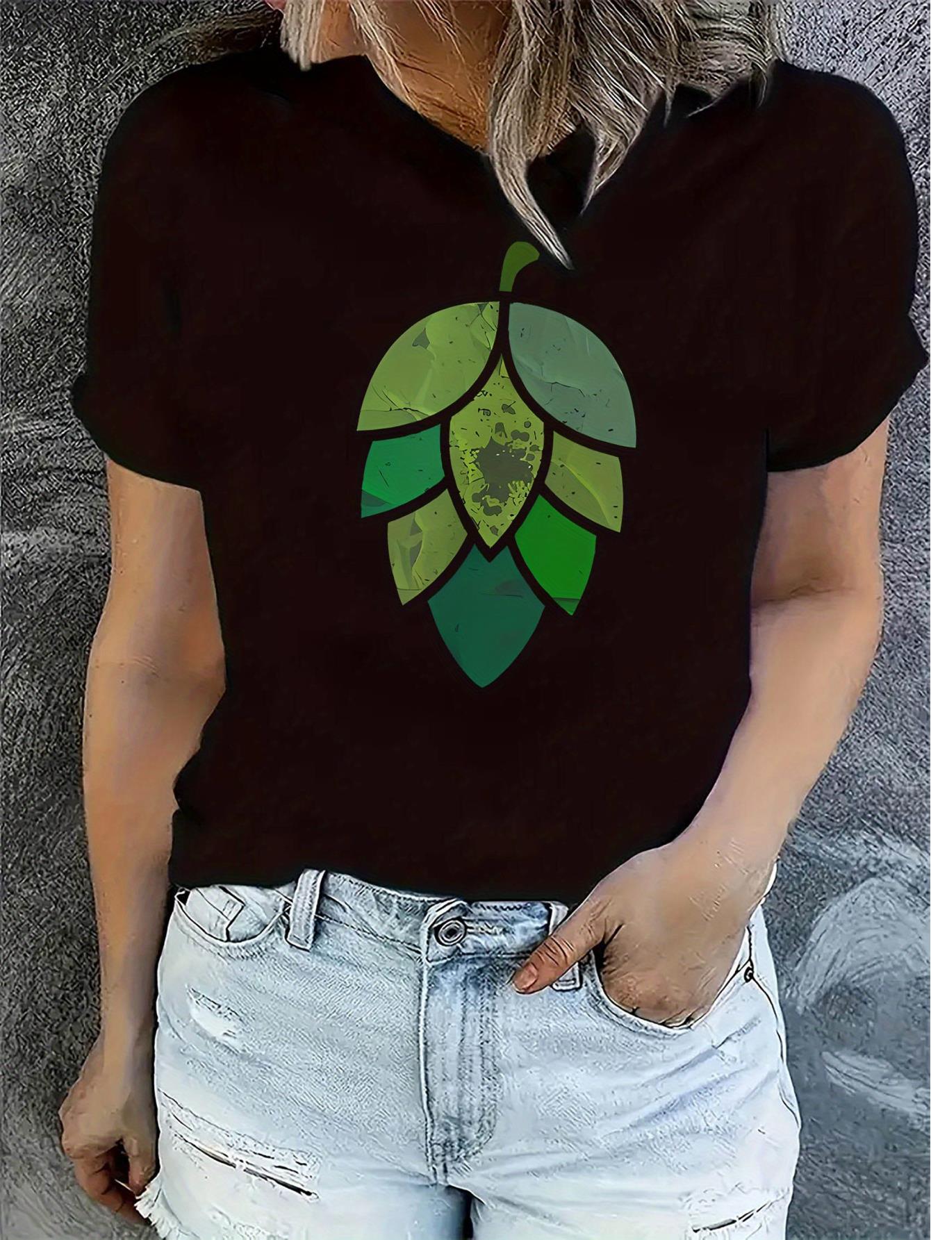 thumbnail image 2 of Women's Distressed Leaf Print T-Shirt - Casual Crew Neck Short Sleeve, Comfortable Summer Top, Polyester Blend, Machine Washable, All-Season Wear, Casual Summer Top | Trendy Casual Style | Stretchabl, 2 of 8