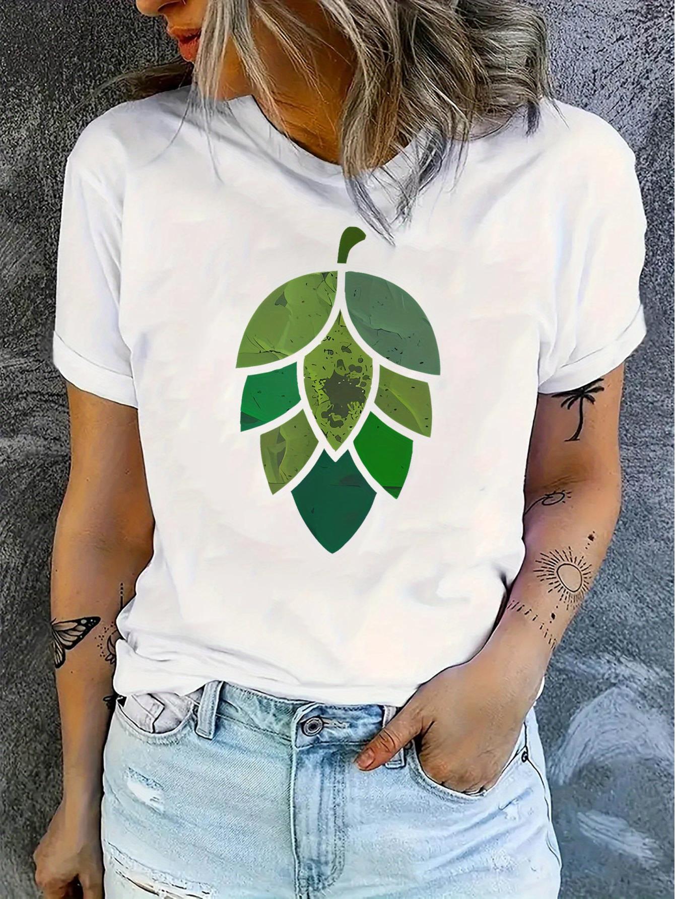 thumbnail image 1 of Women's Distressed Leaf Print T-Shirt - Casual Crew Neck Short Sleeve, Comfortable Summer Top, Polyester Blend, Machine Washable, All-Season Wear, Casual Summer Top | Trendy Casual Style | Stretchabl, 1 of 8