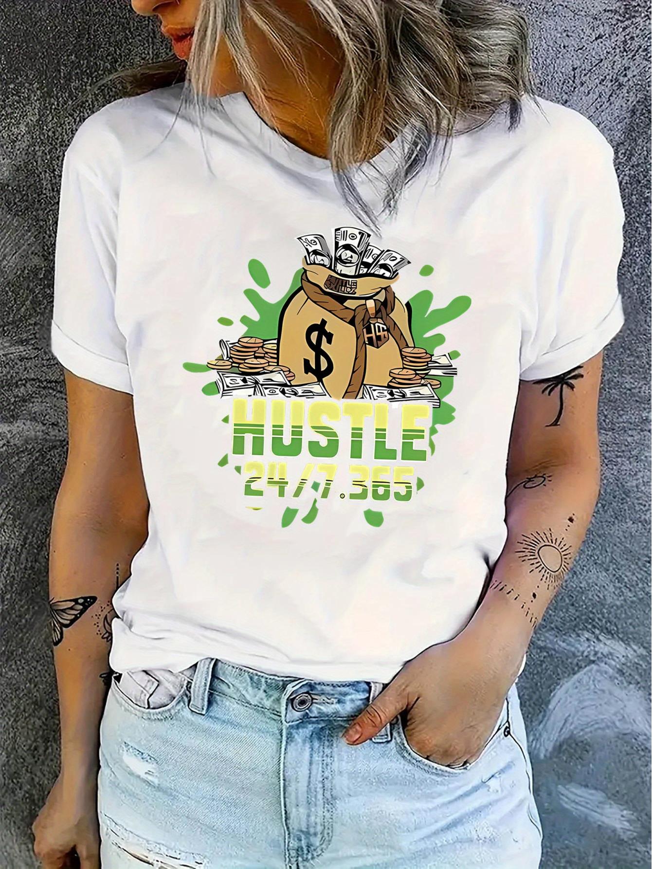 thumbnail image 2 of Creative English Banknote Pattern Printed Women'S Fashion Trendy Round Neck Short Sleeve, Simple Casual Sports T-Shirt, Comfortable Summer Top for Women During Holidays., 2 of 8