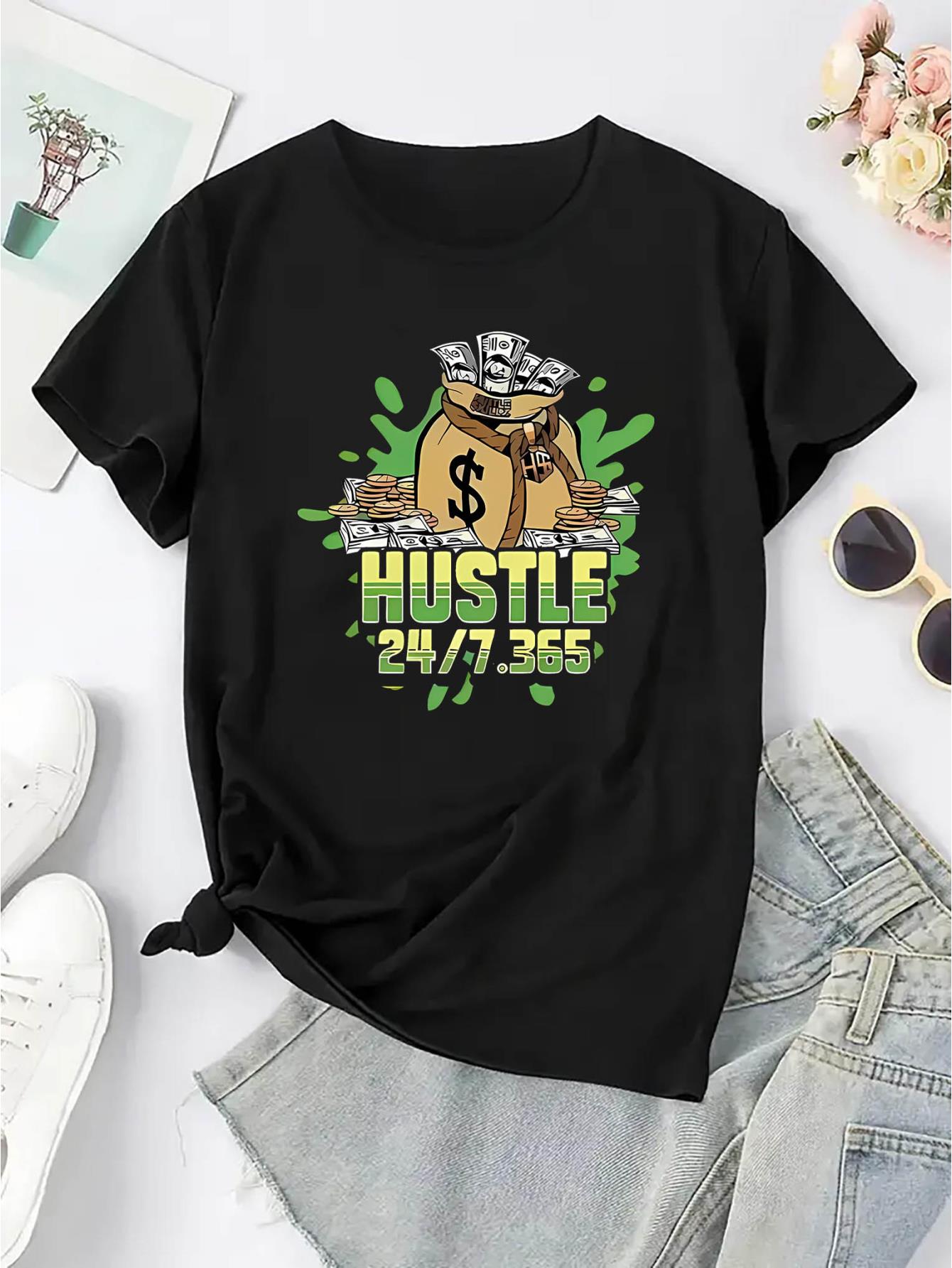 thumbnail image 3 of Creative English Banknote Pattern Printed Women'S Fashion Trendy Round Neck Short Sleeve, Simple Casual Sports T-Shirt, Comfortable Summer Top for Women During Holidays., 3 of 8