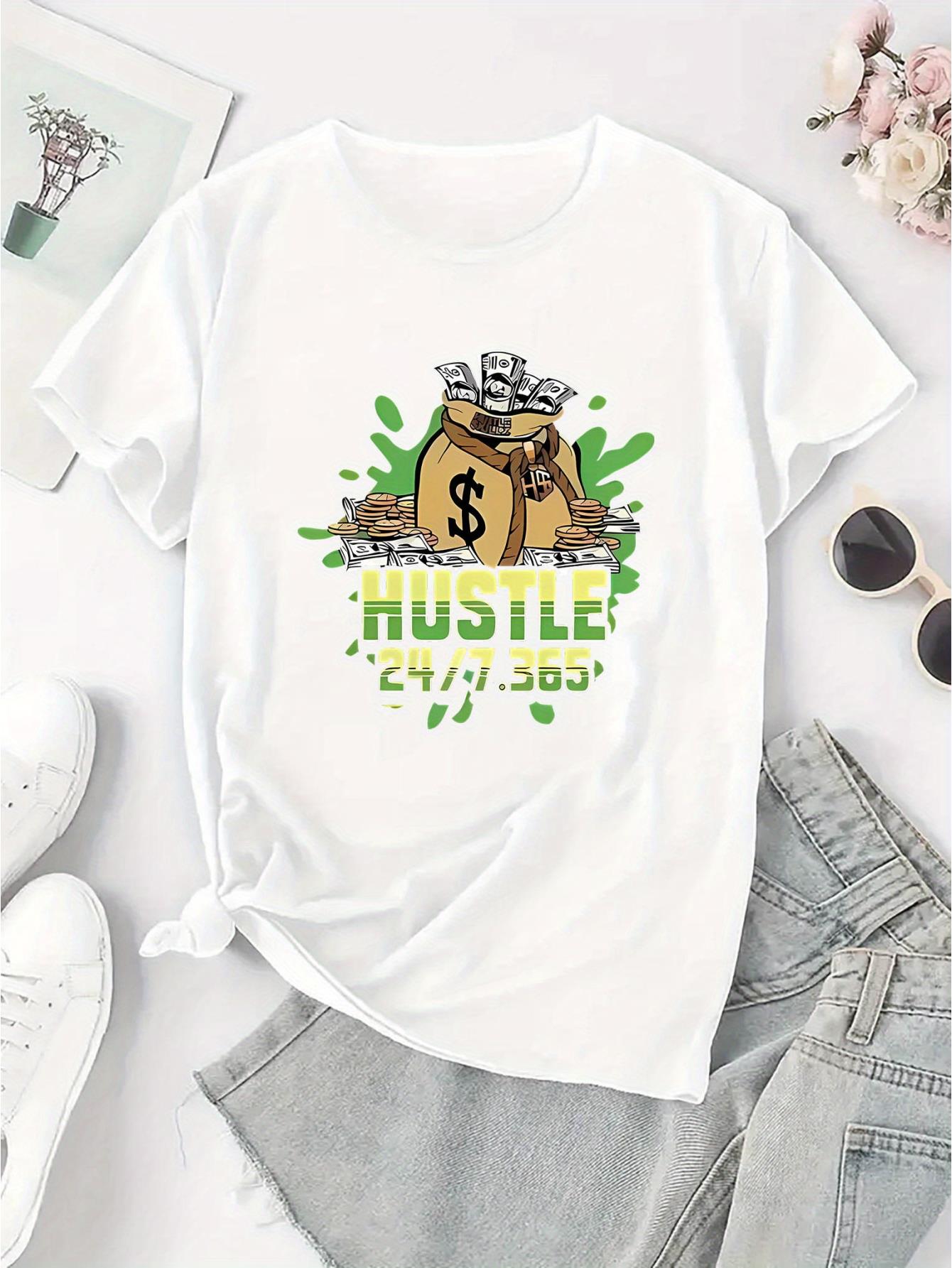 thumbnail image 4 of Creative English Banknote Pattern Printed Women'S Fashion Trendy Round Neck Short Sleeve, Simple Casual Sports T-Shirt, Comfortable Summer Top for Women During Holidays., 4 of 8