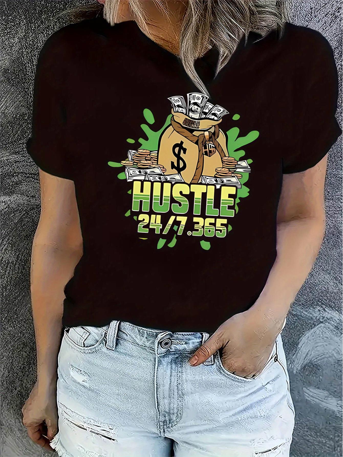 Creative English Banknote Pattern Printed Women'S Fashion Trendy Round Neck Short Sleeve, Simple Casual Sports T-Shirt, Comfortable Summer Top for Women During Holidays.