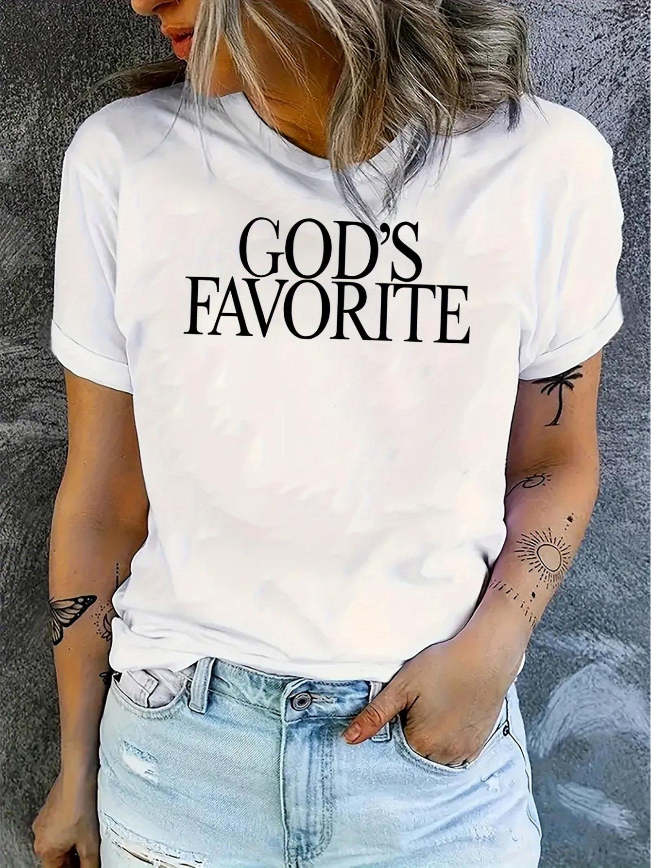 Simple English Favorite God Pattern Printing Women'S Fashion Trend Round Neck Short Sleeve, Simple Casual Sports T-Shirt, Holiday Comfortable Summer Tops Women'S Clothing