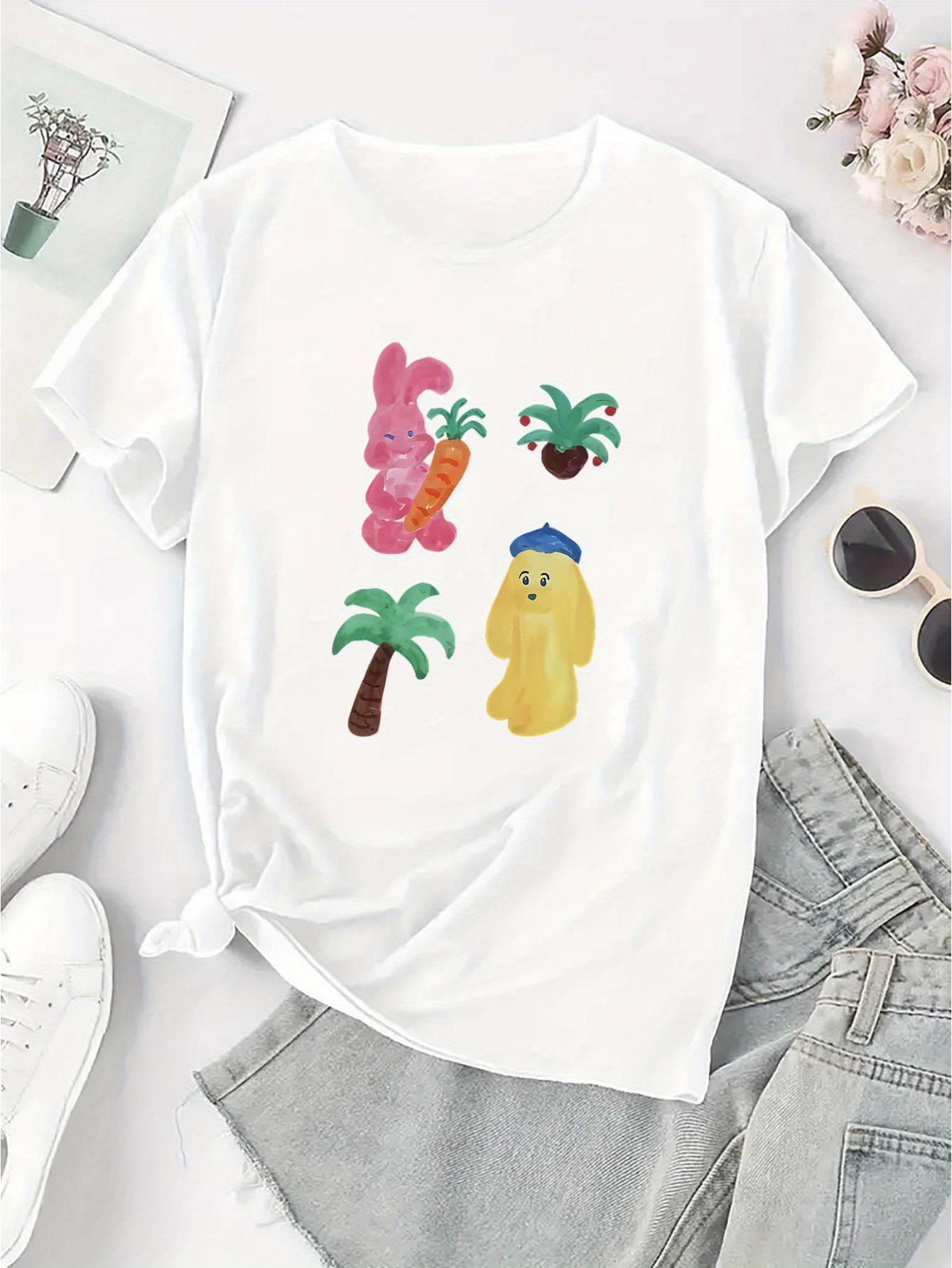 thumbnail image 4 of Women'S Fashion Casual Crew Neck Short Sleeve Polyester T-Shirt, Creative Plush Animal Print, Simple Sports, Medium Stretch Knit Fabric, 180g/m², for Holiday Summer Comfort, 4 of 8