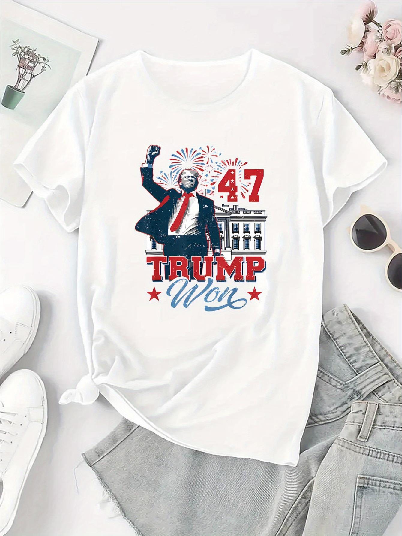 thumbnail image 3 of Creative English Trump Pattern Printed Women'S Fashionable Round Neck Short Sleeve, Simple Casual Sports T-Shirt, Comfortable Summer Top for Holidays., 3 of 8