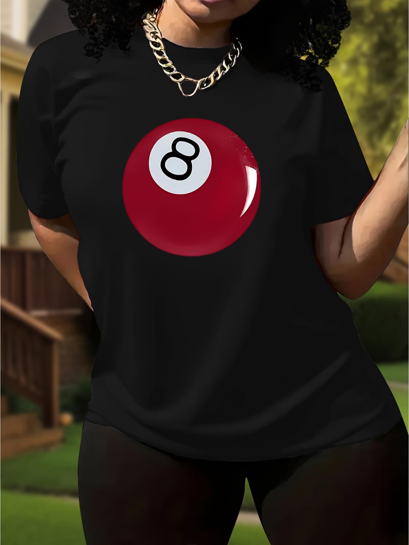 thumbnail image 1 of Red Billiard Print Casual Fashion Top for Black Women, Round Neck Short Sleeve T-Shirt., 1 of 8