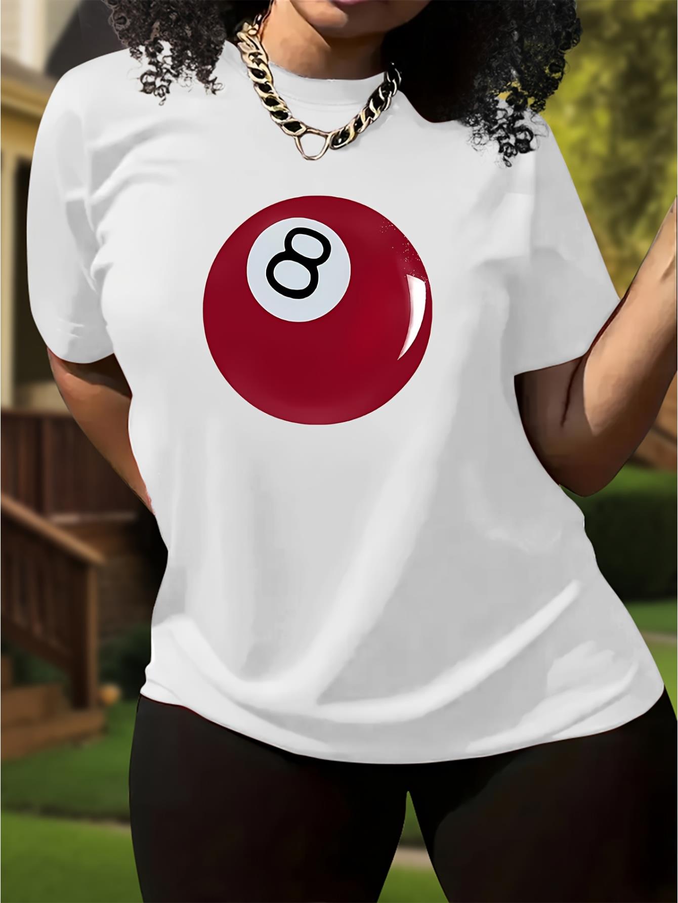 thumbnail image 2 of Red Billiard Print Casual Fashion Top for Black Women, Round Neck Short Sleeve T-Shirt., 2 of 8