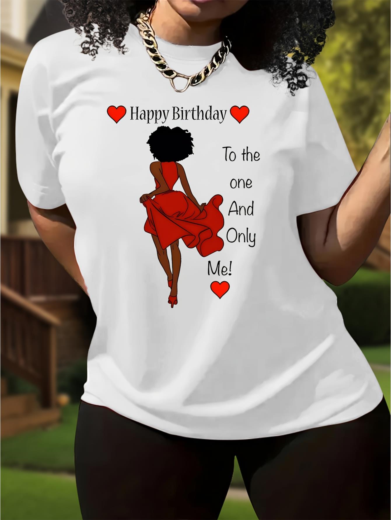 thumbnail image 1 of Chic "Happy Birthday to the One and Only" Red Dress Lady Graphic Tee - Casual Round Neck Short Sleeve, 100% Polyester, Machine Washable - Women's Fashion Top, 1 of 7