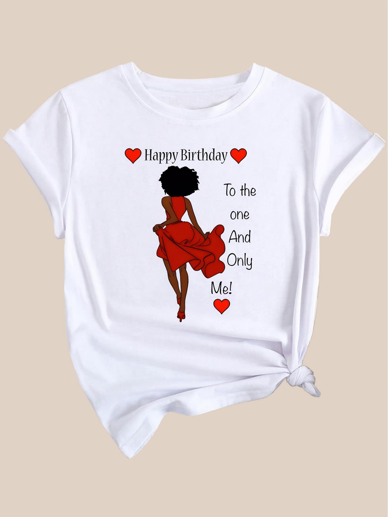 thumbnail image 3 of Chic "Happy Birthday to the One and Only" Red Dress Lady Graphic Tee - Casual Round Neck Short Sleeve, 100% Polyester, Machine Washable - Women's Fashion Top, 3 of 7