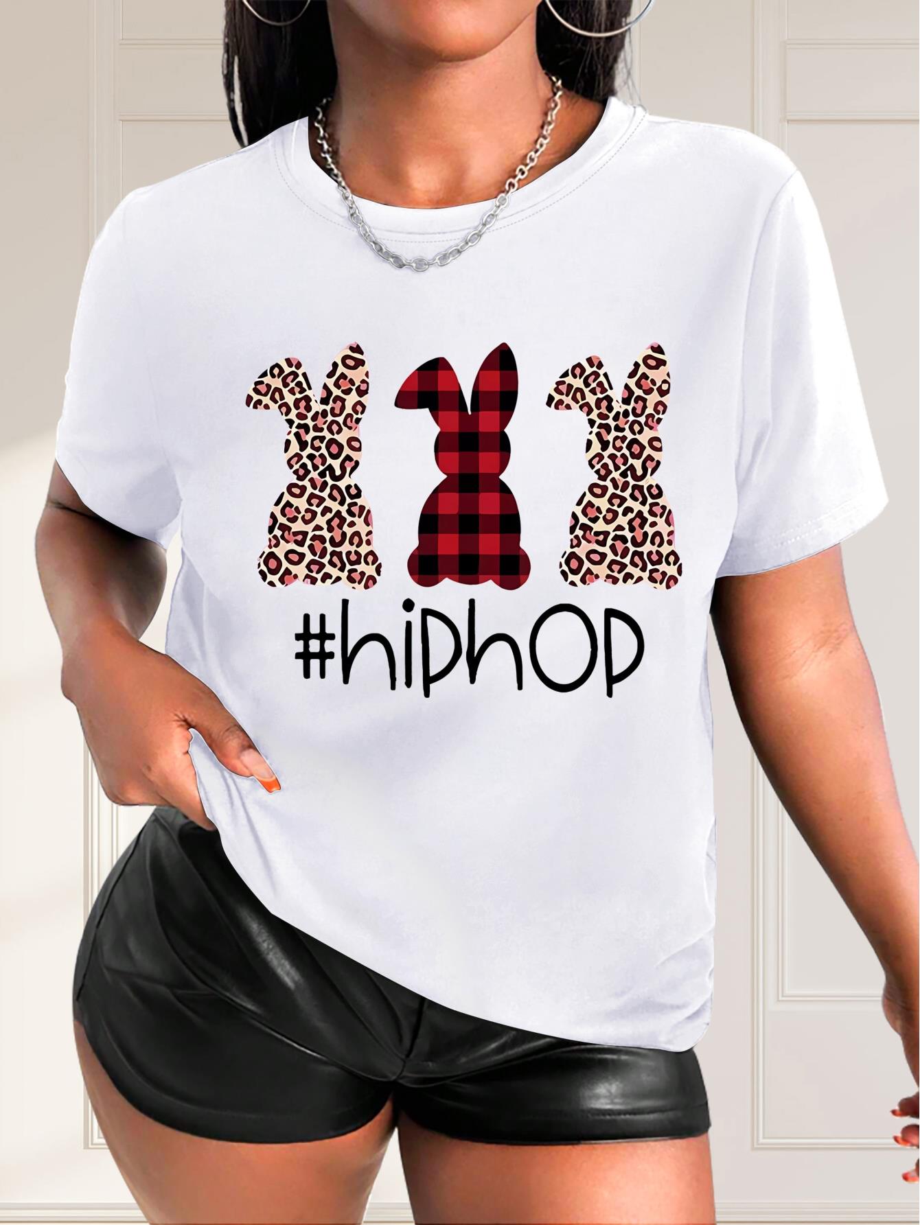 thumbnail image 1 of Easter Rabbit Graphic Fashion Sports Tee, Round Neck Workout Short Sleeves Tops, Women's Activewear, 1 of 6