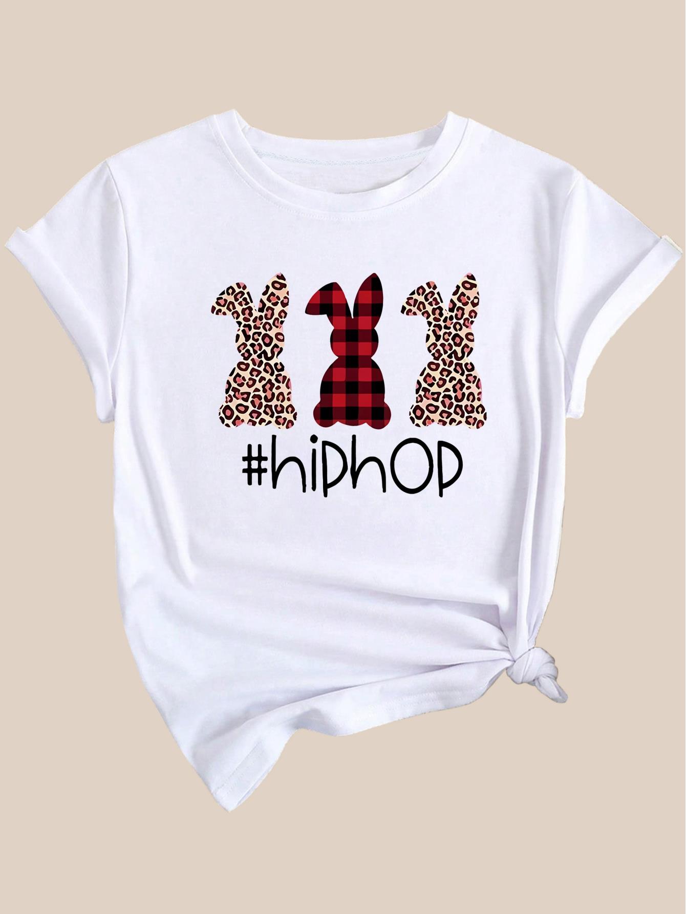 thumbnail image 3 of Easter Rabbit Graphic Fashion Sports Tee, Round Neck Workout Short Sleeves Tops, Women's Activewear, 3 of 6