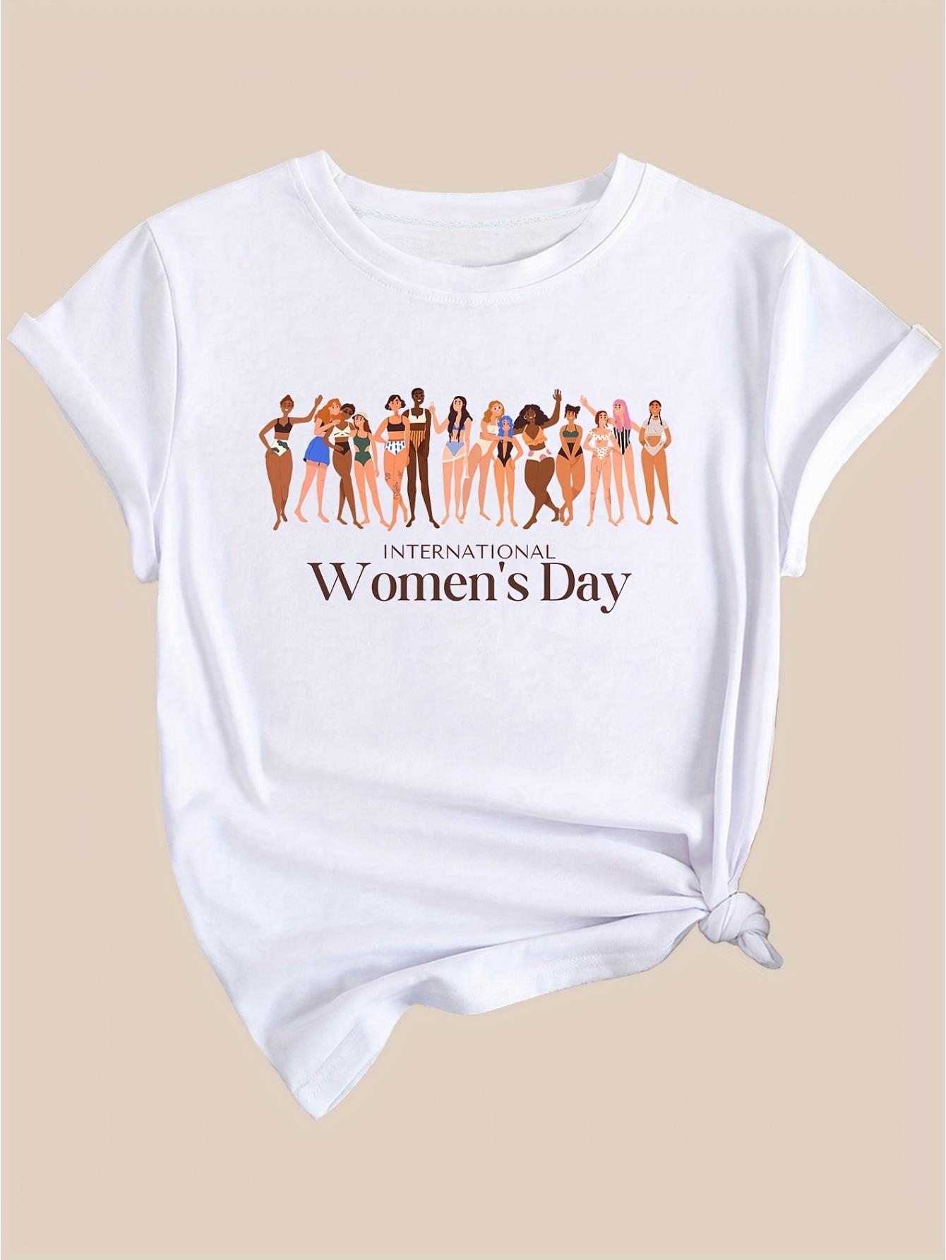 thumbnail image 2 of Women'S Day Inspirational Women Print T-Shirt - Casual Crew Neck Short Sleeve Tee, Polyester Knit Fabric, Medium Stretch, 180g/m² - Fashionable Activewear for Spring/Summer/Fall, 2 of 7
