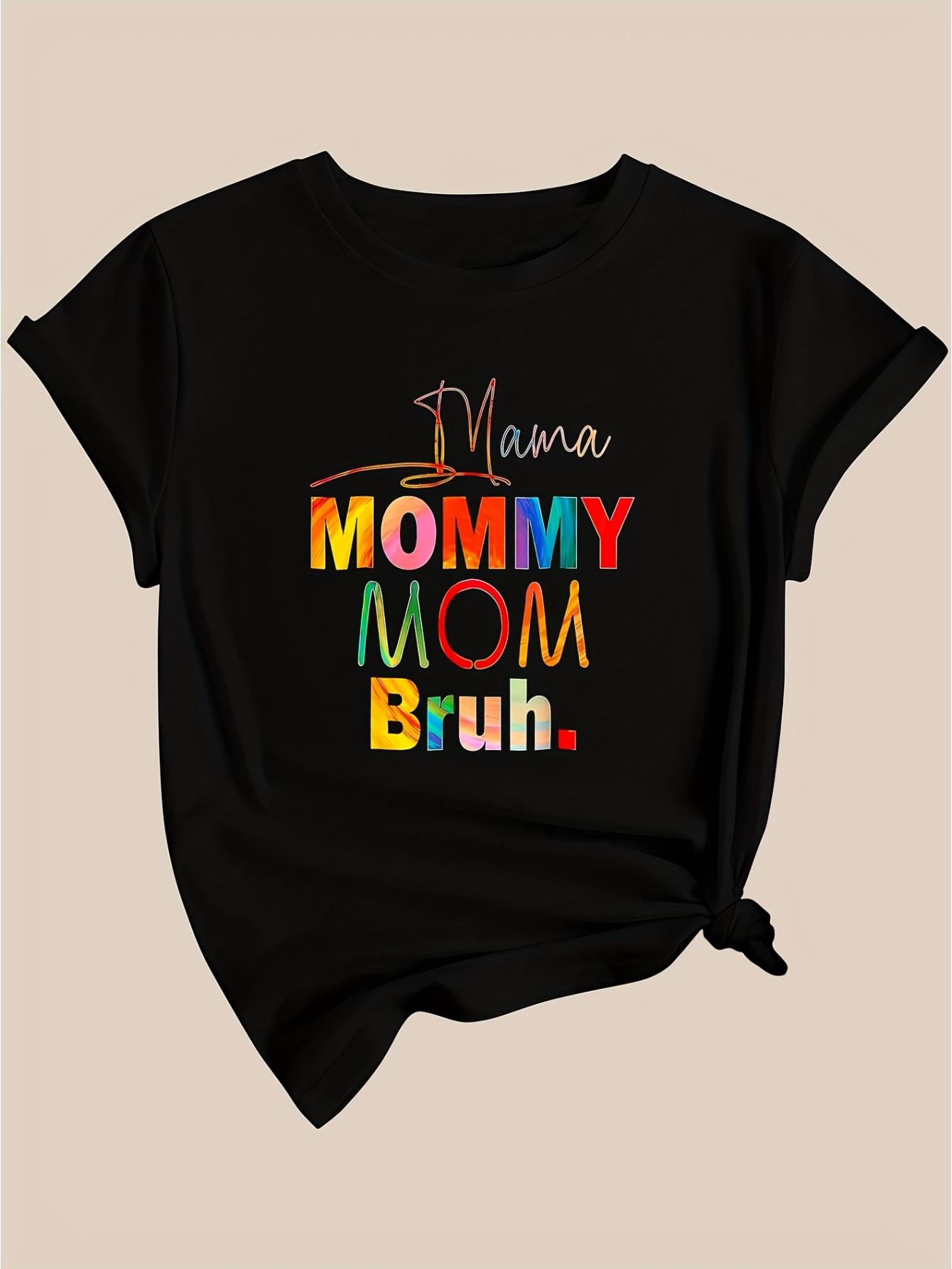 thumbnail image 3 of Women'S Colorful Letter Print T-Shirt, Casual Crew Neck Short Sleeve Top, Polyester 100% Knit Fabric, Medium Stretch, 180g/m², for Spring/Summer/Fall, 3 of 7