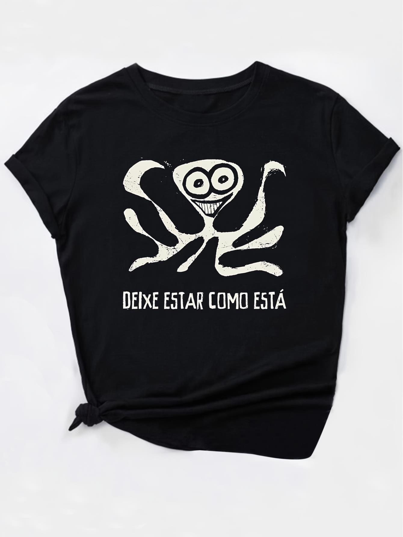 thumbnail image 2 of [1pc Octopus Graphic Print T-Shirt] 1pc Women'S Casual Octopus Graphic Print T-Shirt, Round Neck Short Sleeve Polyester Knit Tee, Breathable 180g/m² Fabric, Spring/Summer/Autumn Fashion Top, 2 of 7