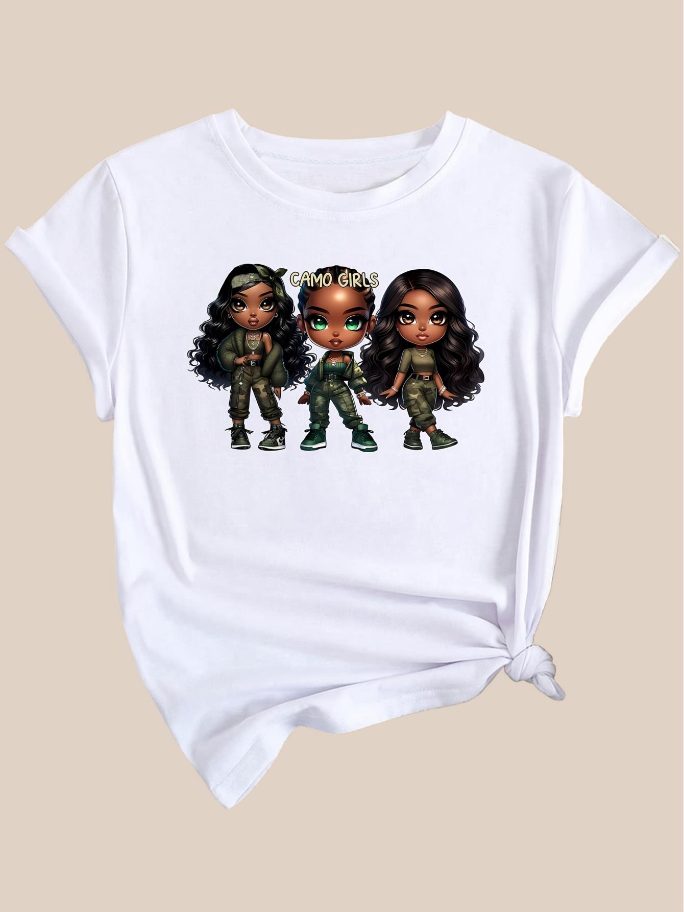 thumbnail image 3 of Everyday Comfort] Stylish Cool Girls Print Women's Casual T-Shirt - Soft Polyester, Round Neck, Short Sleeve, Machine Washable - Perfect for Spring/Summer/Fall, 3 of 7