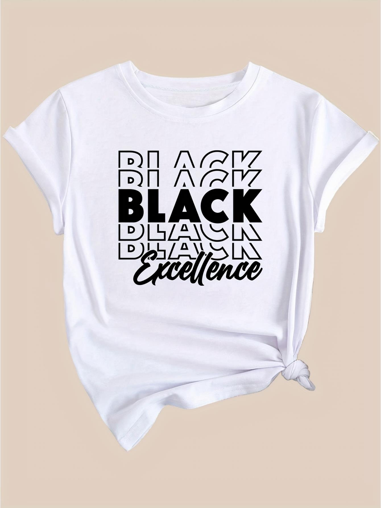 thumbnail image 3 of Casual Outing] Women's Casual Red T-Shirt with Bold Black Lettering - "EXCELLENCE" Print, Short Sleeve, Round Neck, Polyester, Machine Washable, Plain T Shirts for Ladies, 3 of 7