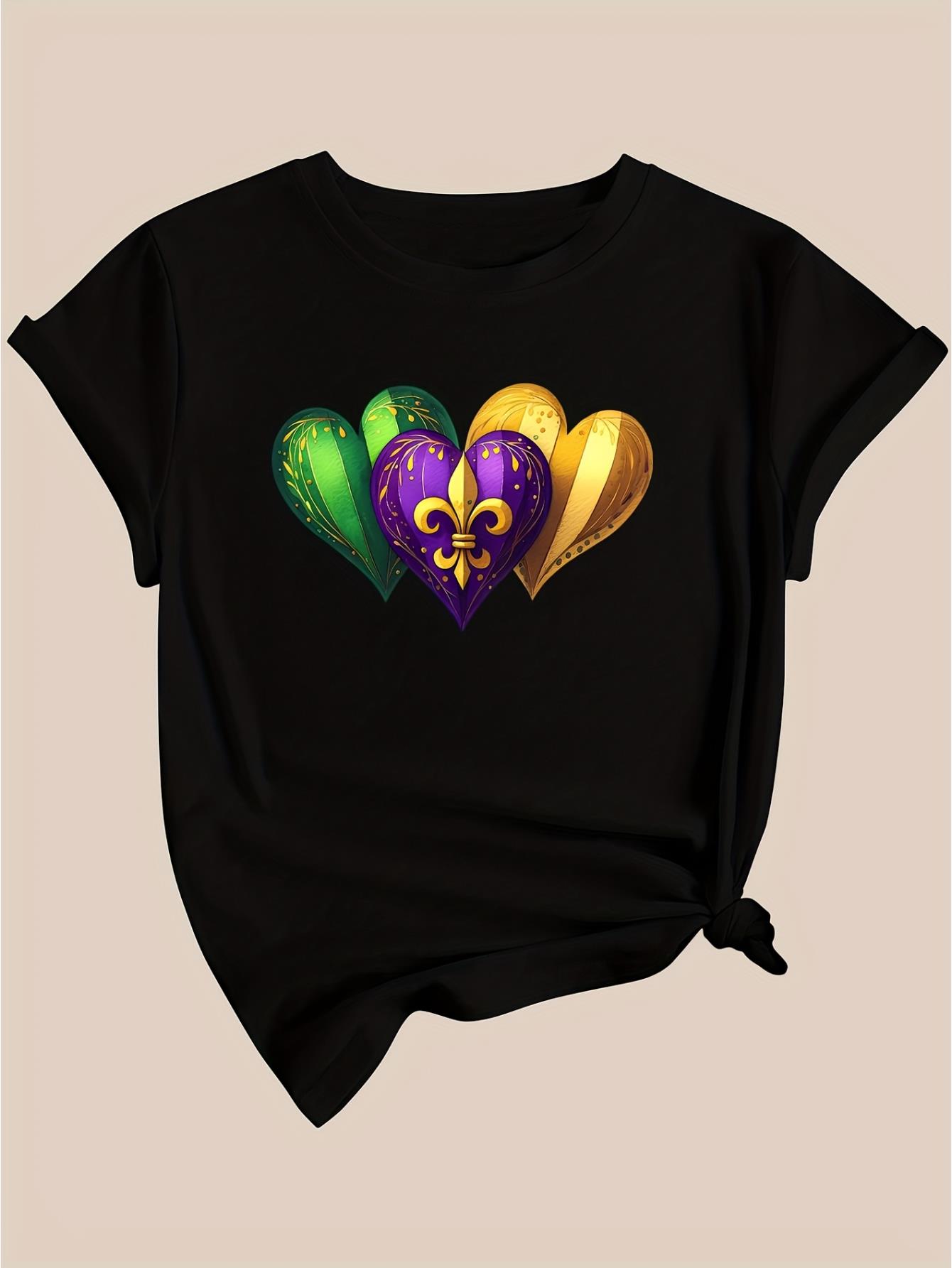thumbnail image 5 of Women's Casual Fashion T-Shirt with Colorful Heart Print – Short Sleeve, Round Neck, Polyester, Machine Washable, Ideal for Spring/Summer/Fall, 5 of 8