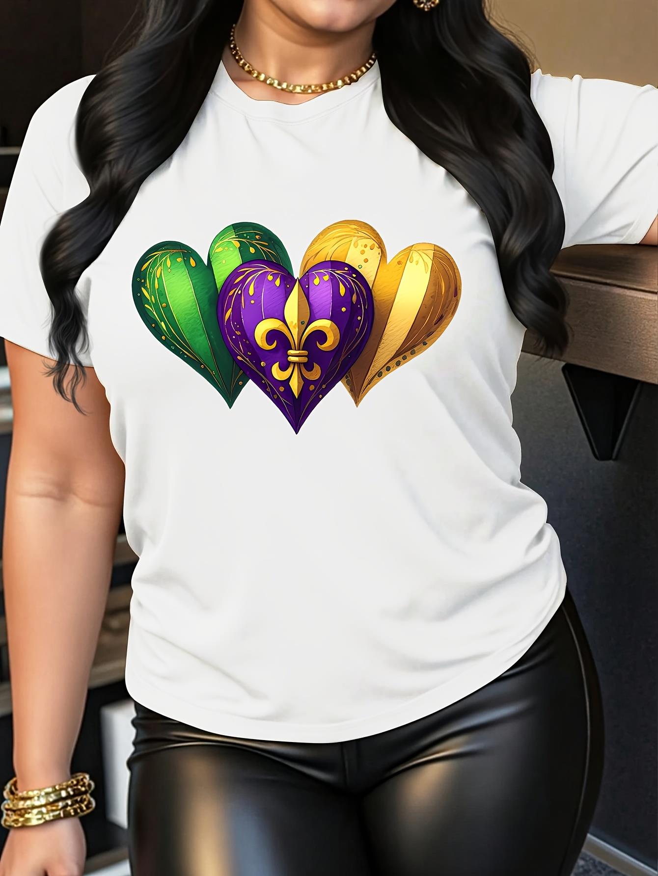 thumbnail image 1 of Women's Casual Fashion T-Shirt with Colorful Heart Print – Short Sleeve, Round Neck, Polyester, Machine Washable, Ideal for Spring/Summer/Fall, 1 of 8