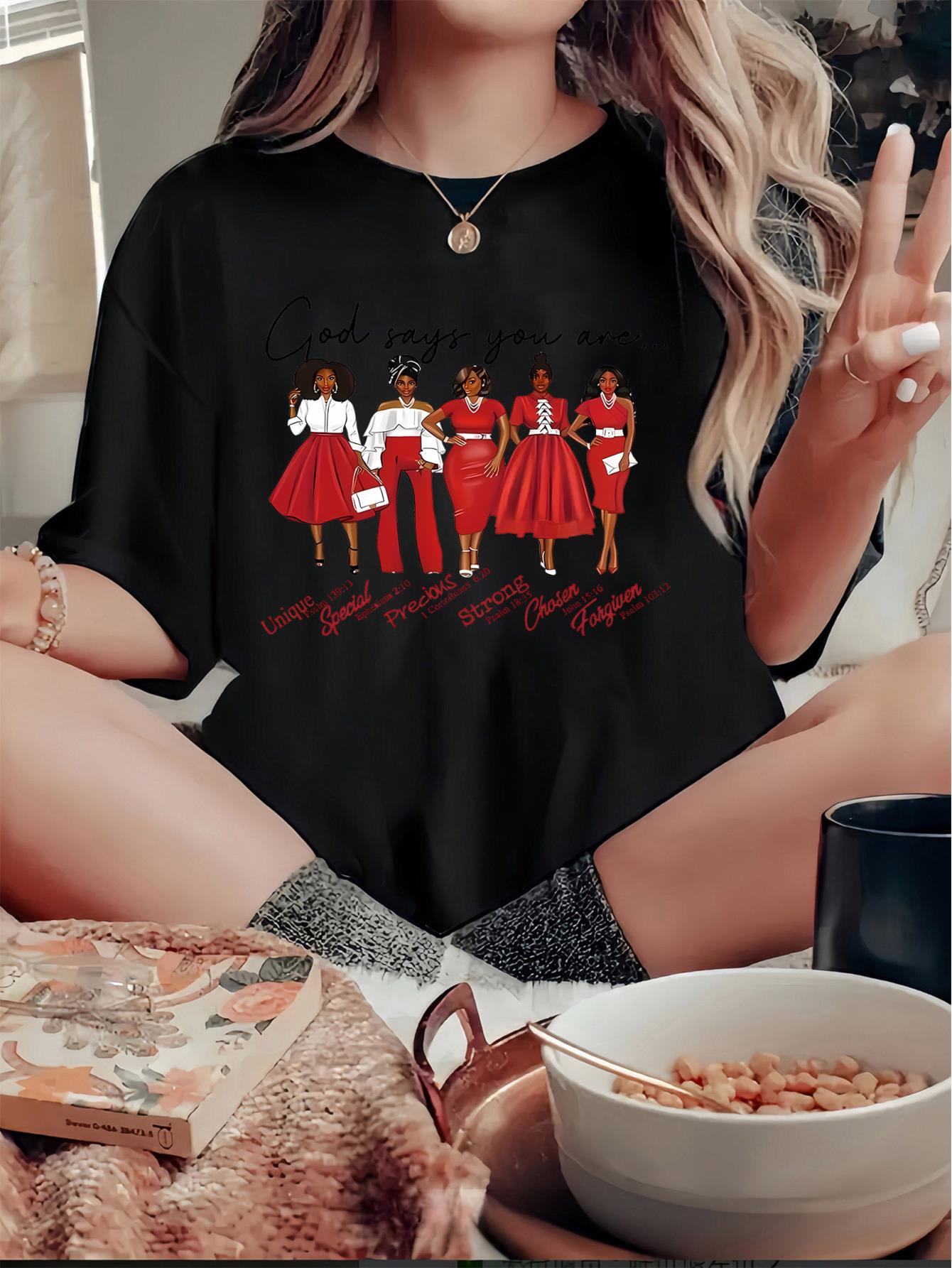 thumbnail image 1 of 1pc Inspirational Women'S Fashion Tee, Casual Round Neck Short Sleeve T-Shirt with Positive Affirmations, Knitted Polyester Blend, Comfortable All-Season Top, 1 of 8