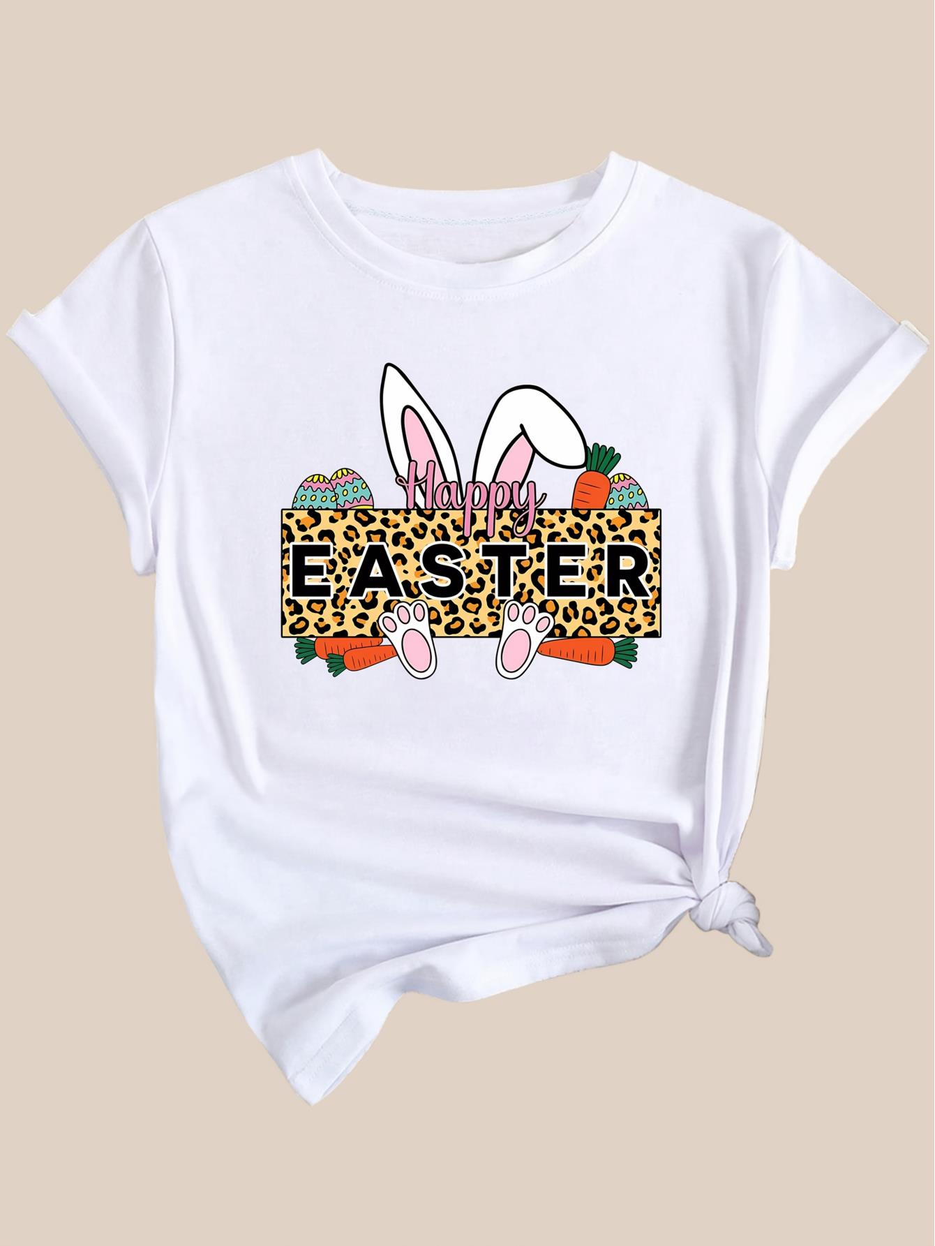 thumbnail image 5 of Happy Easter with a Bunny And Carrot Print on a Stylish Casual Round-Neck Short-Sleeve T-Shirt for Black Women., 5 of 8