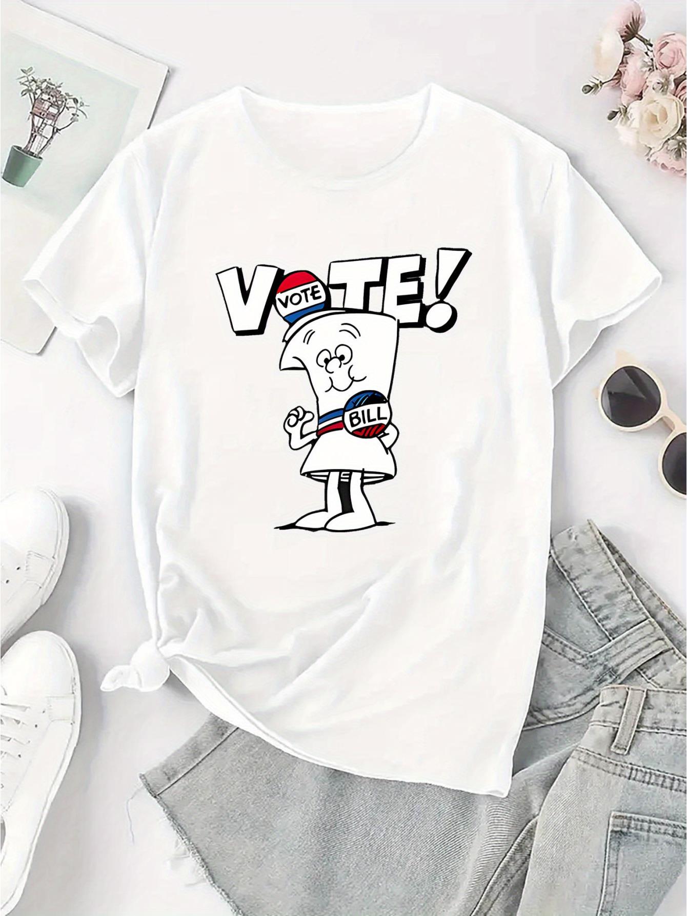 thumbnail image 4 of Women's VOTE! Graphic Tee - Fun Toothpaste & American Flag Design, Casual Round Neck Short Sleeve T-Shirt, Comfortable Polyester Blend, Perfect for Summer, Ladies T-Shirts, 4 of 8