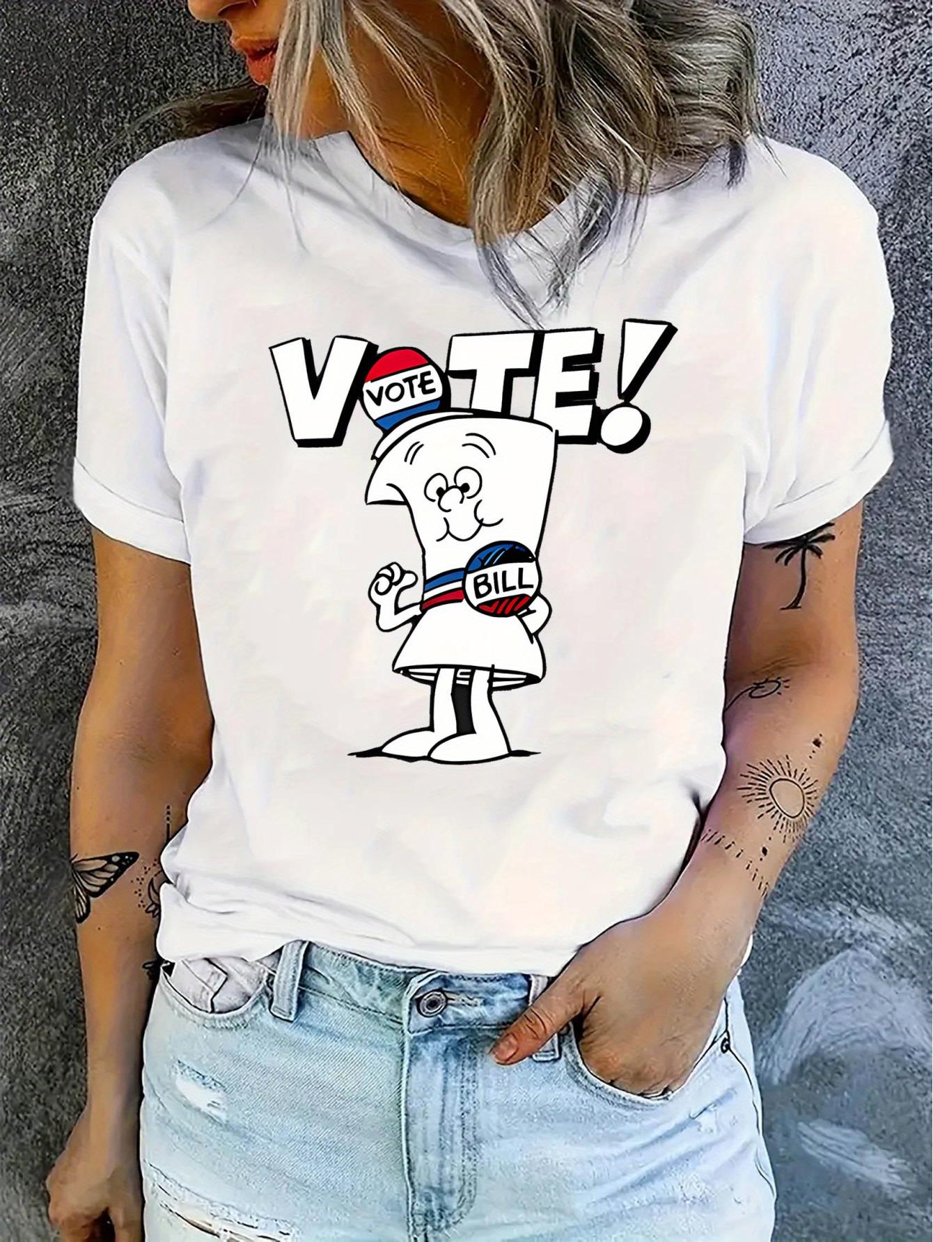 thumbnail image 2 of Women's VOTE! Graphic Tee - Fun Toothpaste & American Flag Design, Casual Round Neck Short Sleeve T-Shirt, Comfortable Polyester Blend, Perfect for Summer, Ladies T-Shirts, 2 of 8