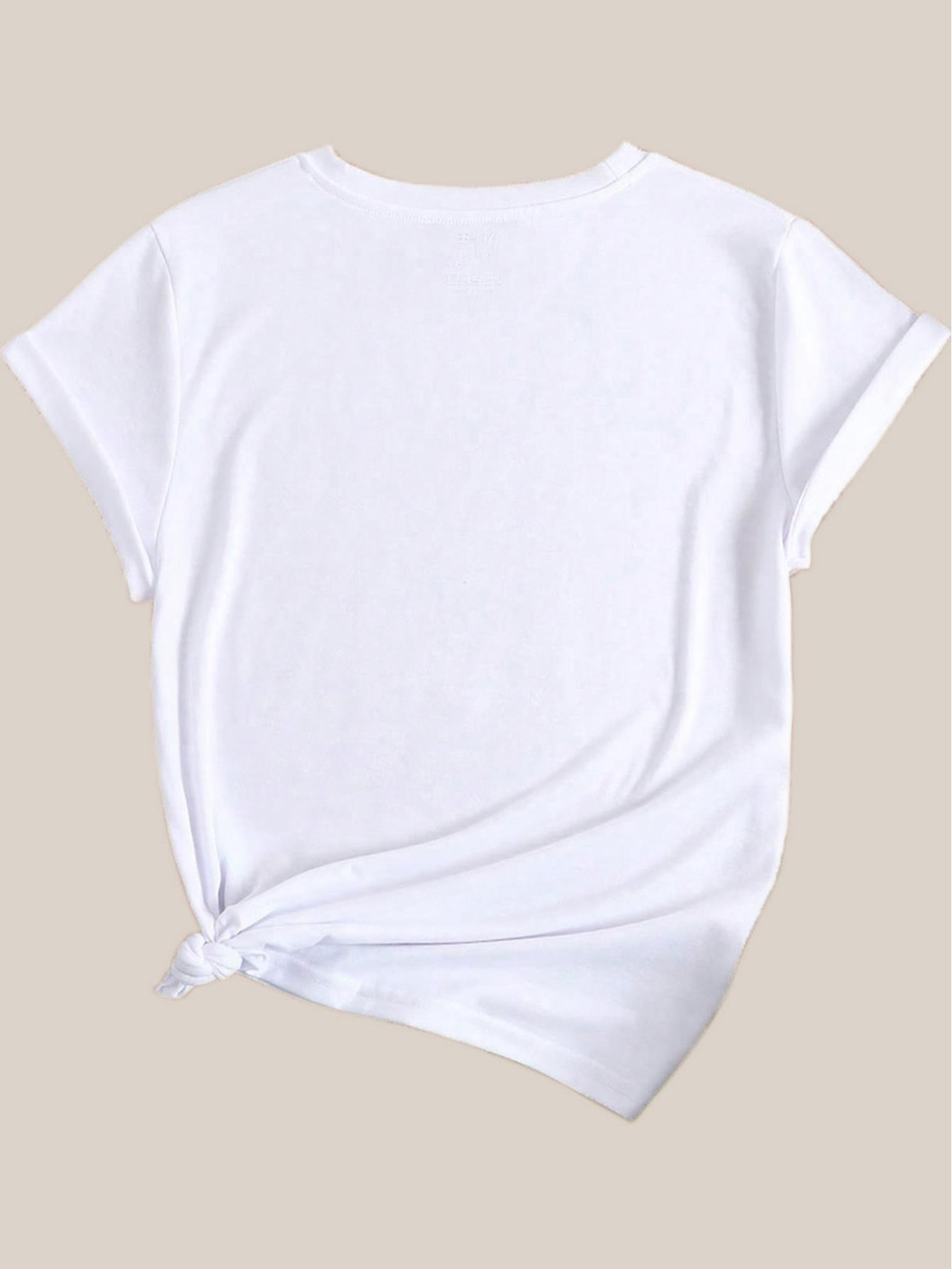 thumbnail image 3 of Women's Casual Crew Neck T-Shirt, Short Sleeve With Flag & Letter Print, Fashion Sports Style, Relaxed Fit, 3 of 7