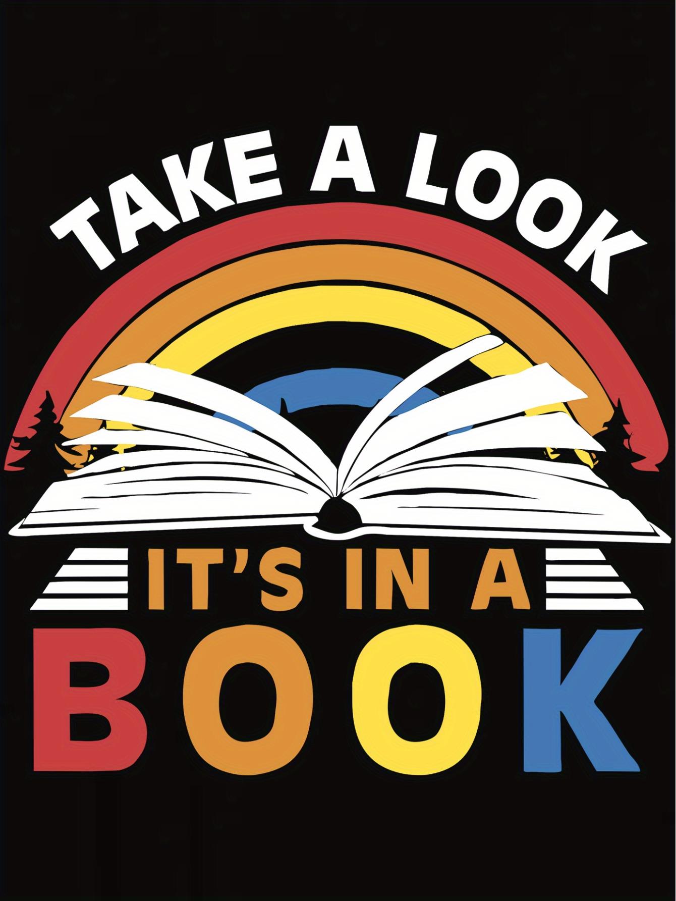 thumbnail image 3 of Book & Rainbow & Slogan Print Comfy T-Shirt, Round Neck Short Sleeve Sports Tee, Women's Activewear, 3 of 8