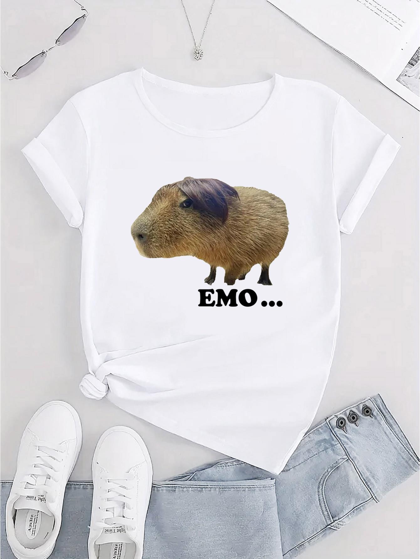 thumbnail image 3 of Emo Guinea Pig Graphic Print T-Shirt for Women, Casual Style Crew Neck Short Sleeve, Comfortable Summer Top with Polyester and Spandex Blend, Medium Stretch Knit Fabric - Fashionable Animal Pattern T, 3 of 8