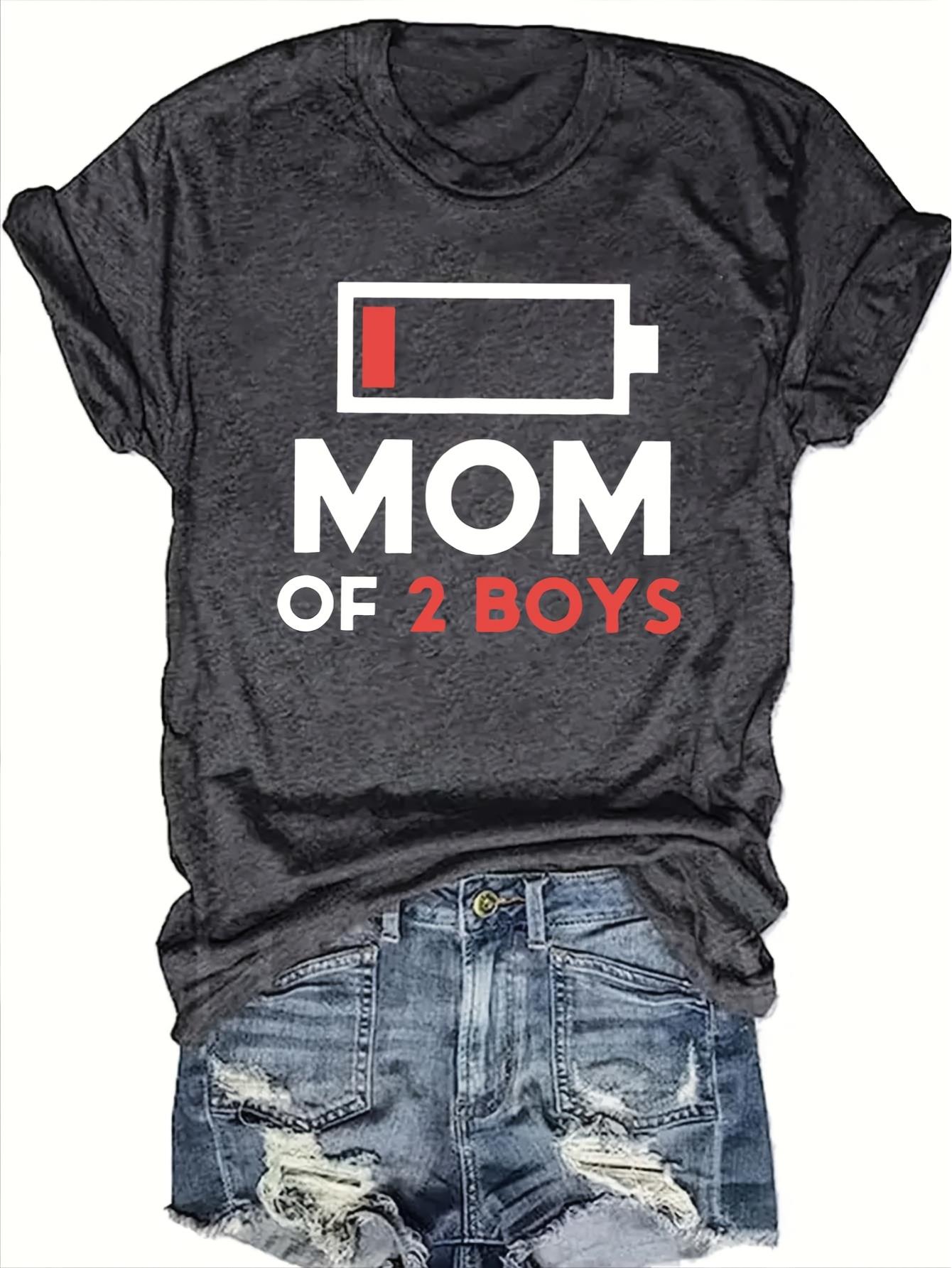 thumbnail image 2 of Mom of 2 Boys" Graphic Tee - Casual Crew Neck, Short Sleeve Top for Women | Soft Polyester, Machine Washable | Perfect for Spring & Summer, Print, Clothing, 2 of 7