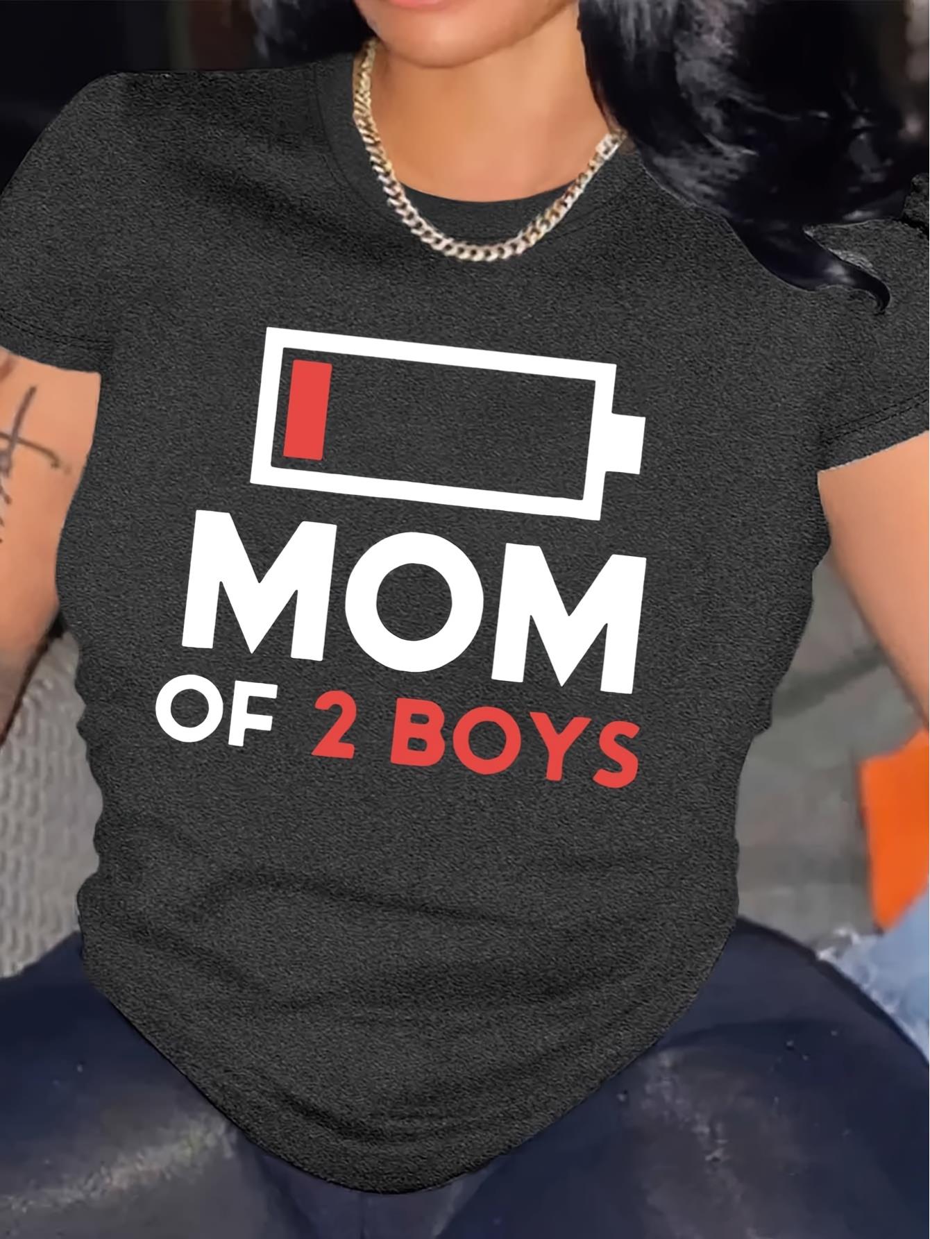 thumbnail image 1 of Mom of 2 Boys" Graphic Tee - Casual Crew Neck, Short Sleeve Top for Women | Soft Polyester, Machine Washable | Perfect for Spring & Summer, Print, Clothing, 1 of 7