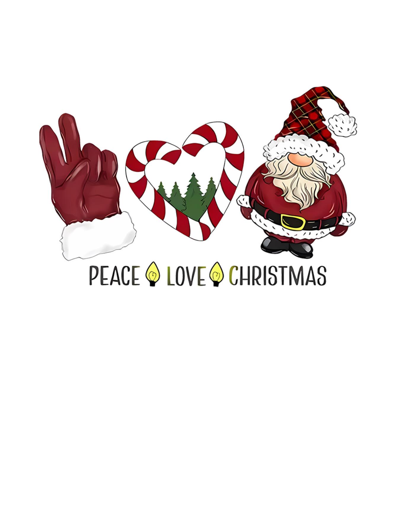 thumbnail image 3 of 1pc Women'S Casual Crew Neck T-Shirt with Peace Love Christmas Print, Polyester Knit Fabric, Medium Stretch, All-Season Comfort, Fashionable Short Sleeve Top with Abstract Santa and Heart Design, 3 of 8