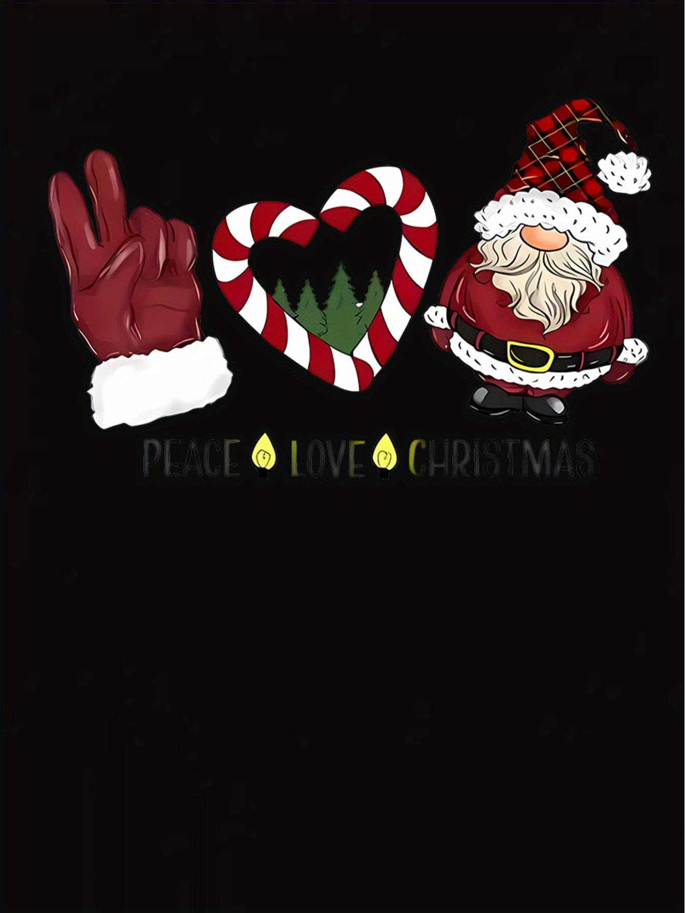 thumbnail image 4 of 1pc Women'S Casual Crew Neck T-Shirt with Peace Love Christmas Print, Polyester Knit Fabric, Medium Stretch, All-Season Comfort, Fashionable Short Sleeve Top with Abstract Santa and Heart Design, 4 of 8