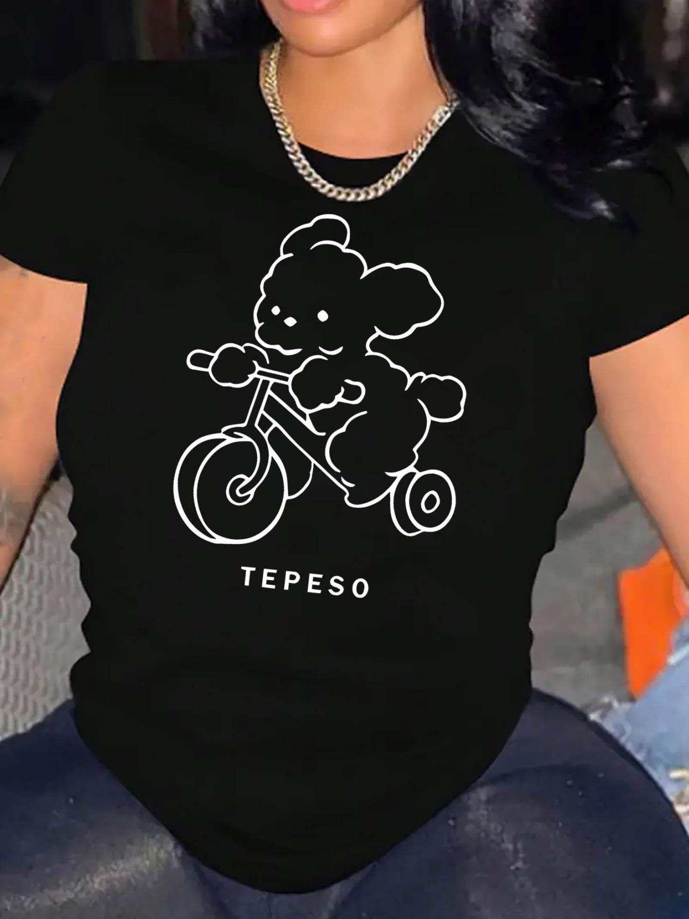 thumbnail image 2 of Women's Cute Poodle Graphic Tee - Casual & Comfy Round Neck Short Sleeve T-Shirt, White with Black Print, Lightweight Polyester Fabric, Perfect for Casual Attire or Summer Vacations, 2 of 8