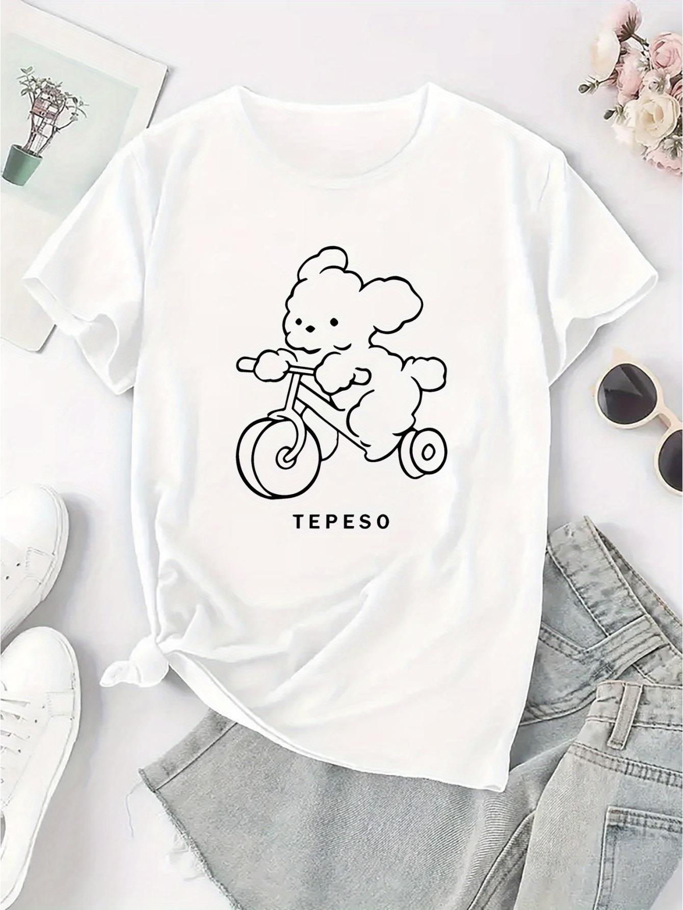 thumbnail image 3 of Women's Cute Poodle Graphic Tee - Casual & Comfy Round Neck Short Sleeve T-Shirt, White with Black Print, Lightweight Polyester Fabric, Perfect for Casual Attire or Summer Vacations, 3 of 8