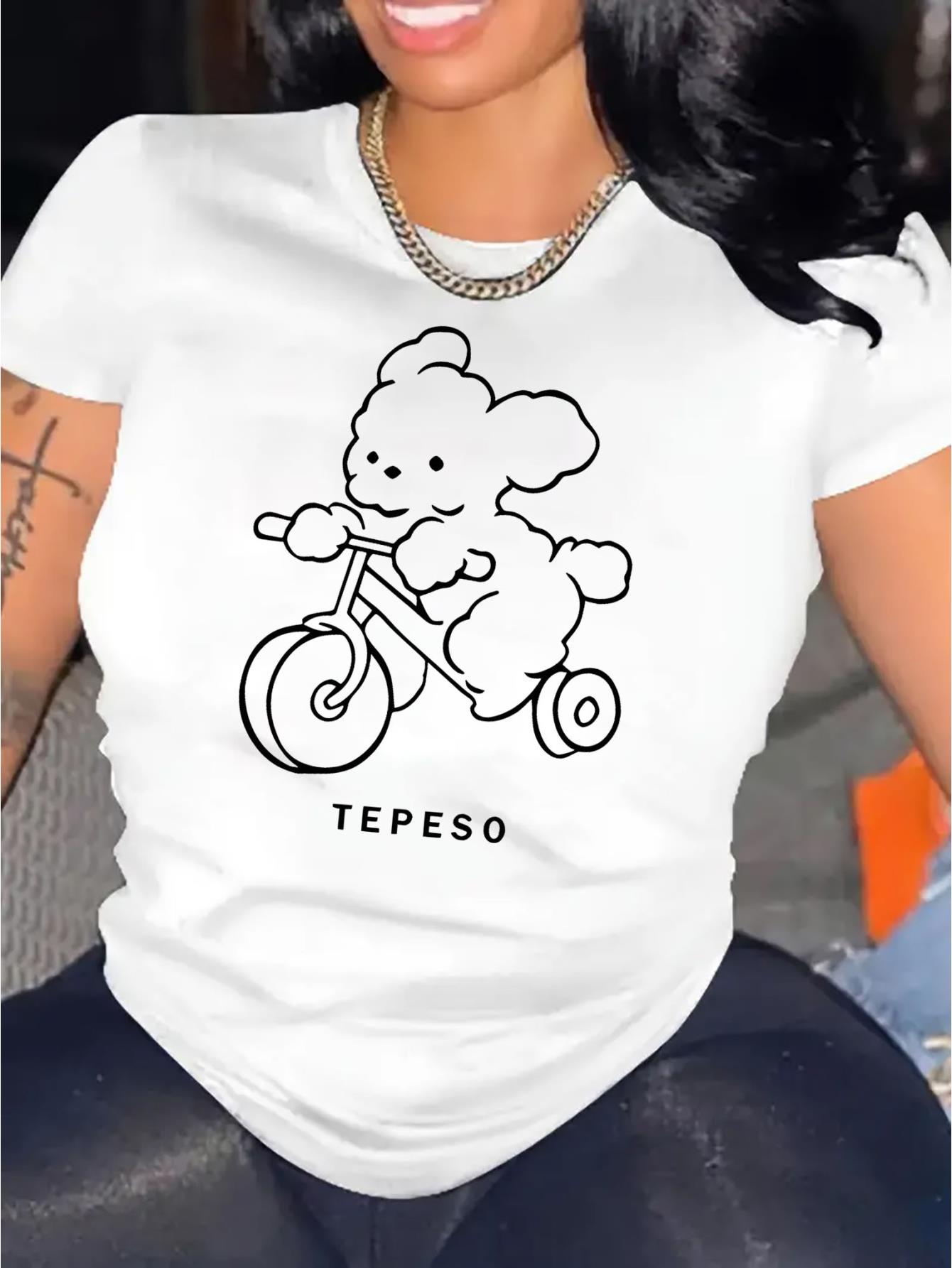 thumbnail image 1 of Women's Cute Poodle Graphic Tee - Casual & Comfy Round Neck Short Sleeve T-Shirt, White with Black Print, Lightweight Polyester Fabric, Perfect for Casual Attire or Summer Vacations, 1 of 8