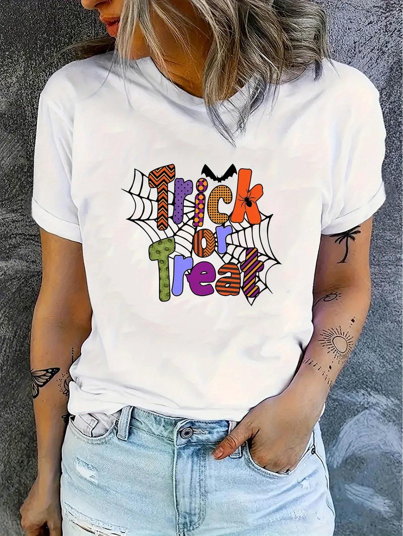 Women's Halloween-Themed Casual Tee - Comfy Crew Neck Short Sleeve T-Shirt with Stretch, Machine Washable