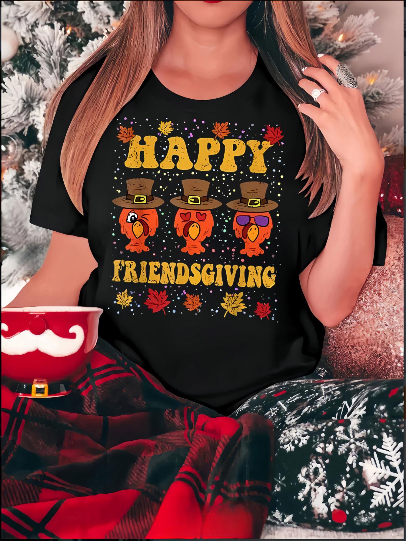 thumbnail image 1 of Women's Fun Turkey Print T-Shirt - Casual Crew Neck, Short Sleeve, Stretchy Polyester Blend, Machine Washable - Perfect for Spring & Summer, 1 of 8
