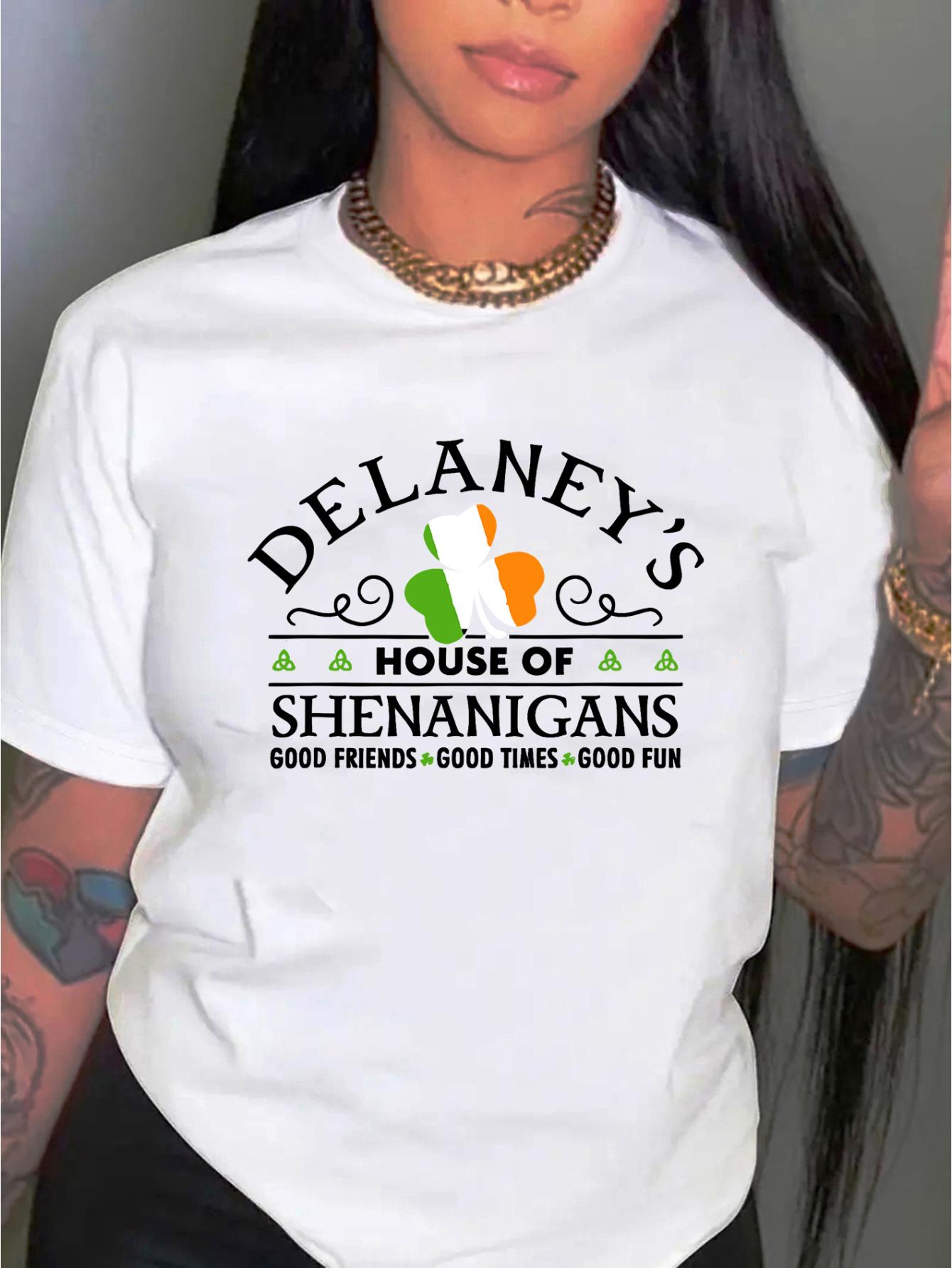 thumbnail image 1 of Women's Casual Clover Graphic Tee - Comfy Stretchy Polyester Blend, Round Neck Short Sleeve T-Shirt for Everyday & Holiday Wear, 1 of 8