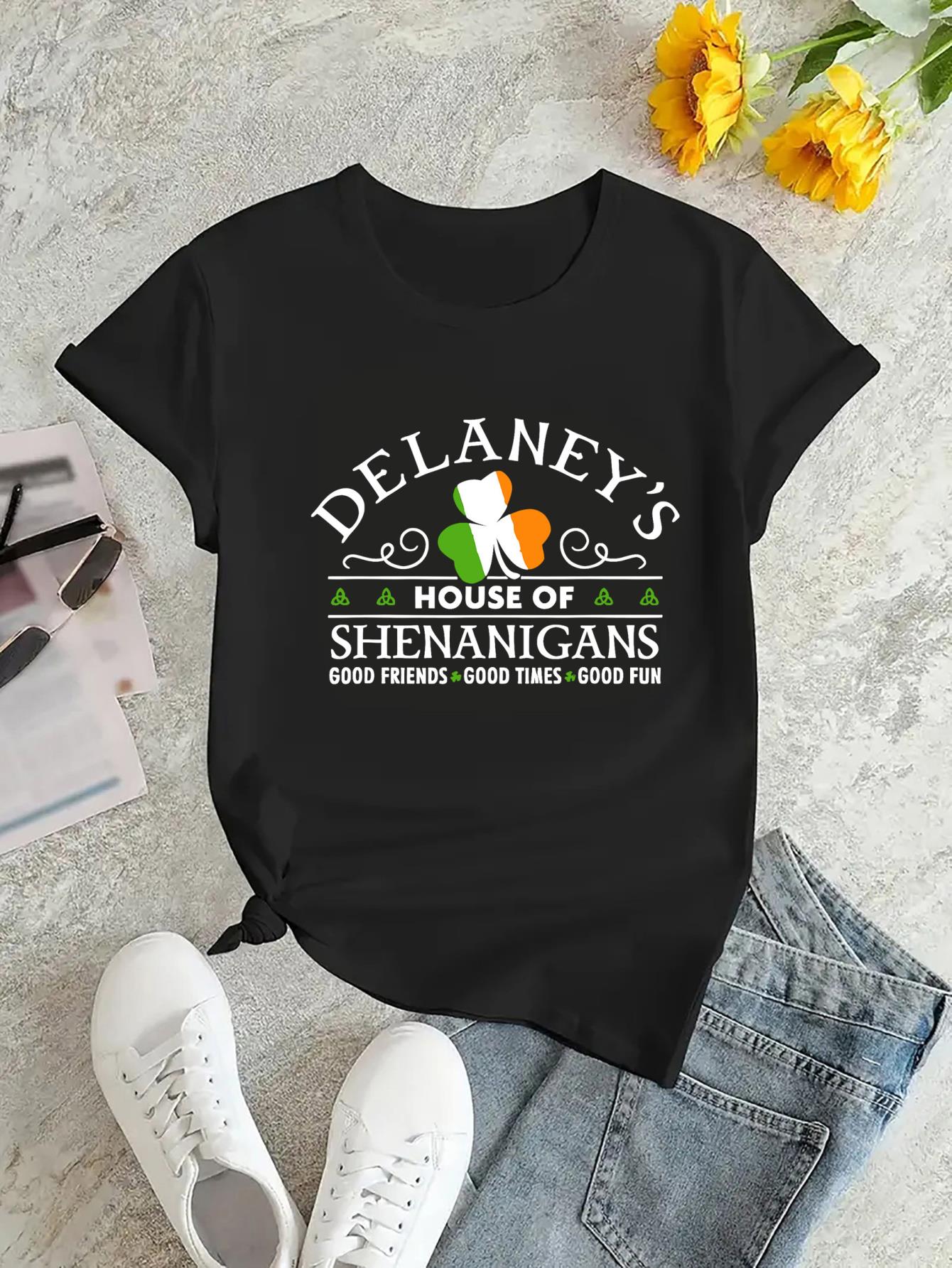 thumbnail image 3 of Women's Casual Clover Graphic Tee - Comfy Stretchy Polyester Blend, Round Neck Short Sleeve T-Shirt for Everyday & Holiday Wear, 3 of 8