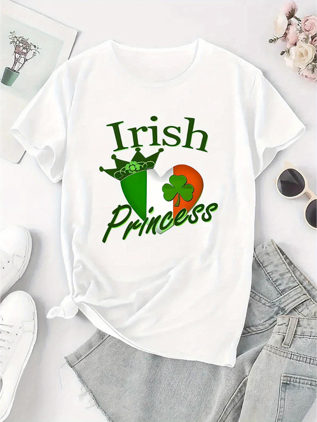 thumbnail image 4 of [Glossy Finish] Women's "Irish Princess" Clover Graphic T-Shirt - Casual Black Round Neck Short Sleeve, Comfortable Summer Top with Green Shamrock and Crown Design, Casual Attire|Graphic Tee, 4 of 8