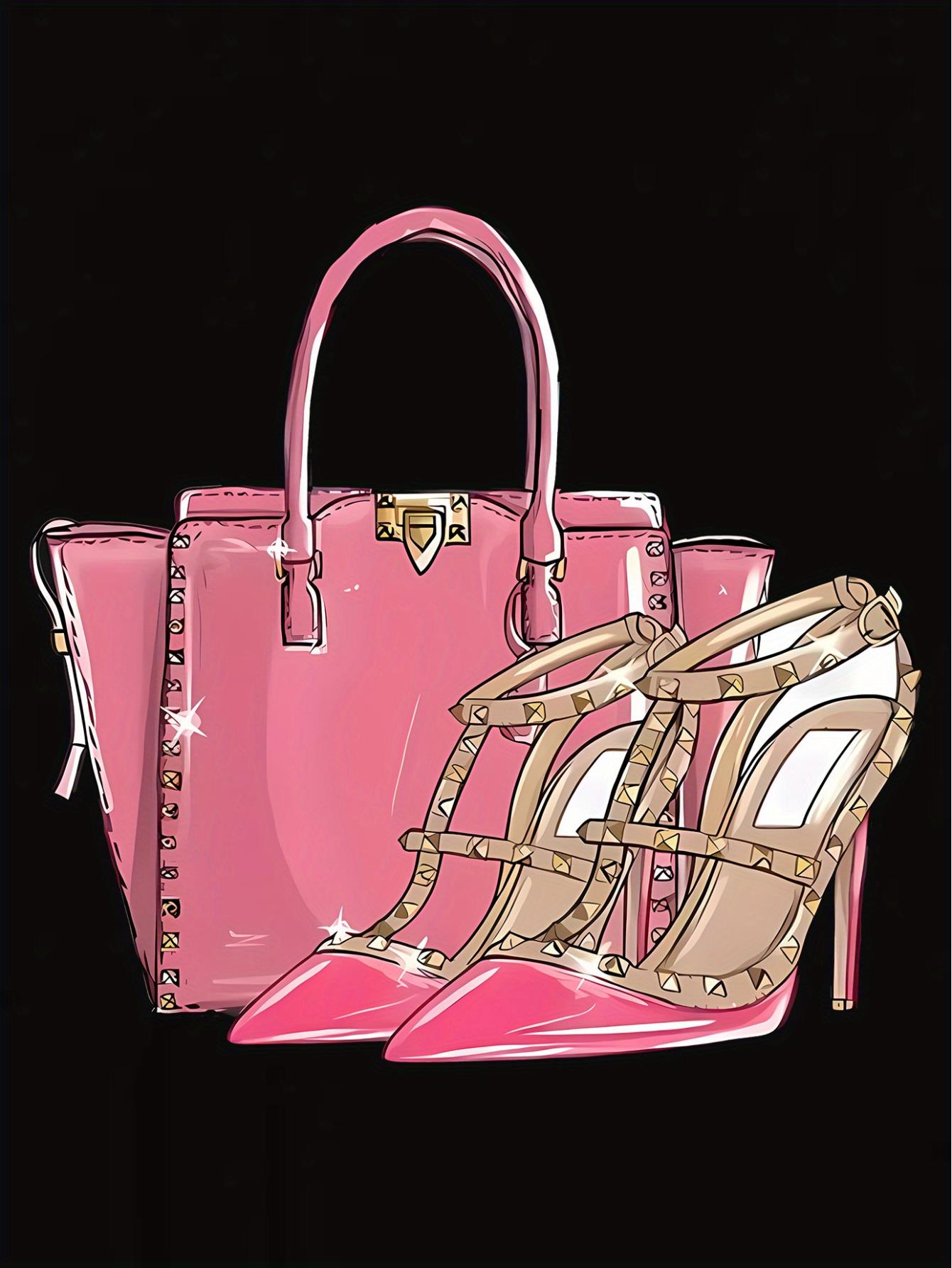 thumbnail image 4 of 1pc Women'S Fashion Casual Crew Neck T-Shirt with Geometric Pink Handbag and High Heels Print, Polyester Knit Fabric, Medium Stretch, All-Season Comfort Fit, 4 of 8